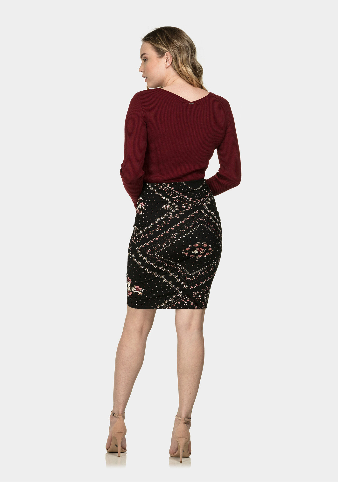 Blusa Manga Longa Decote V Tric&ocirc; Bordo Red Wine, , large.