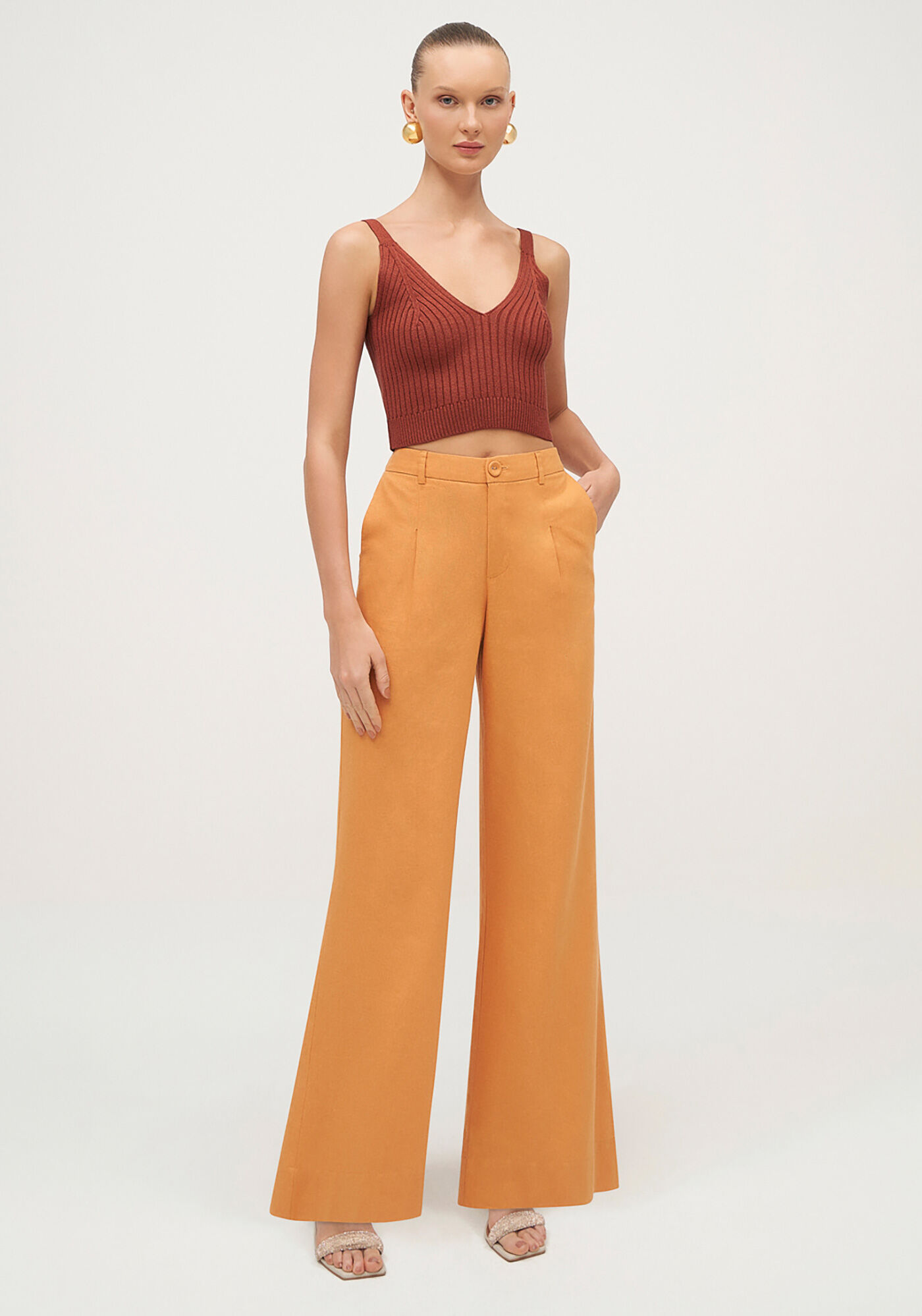 Blusa Cropped em Tric&ocirc; com Decote V, , large.