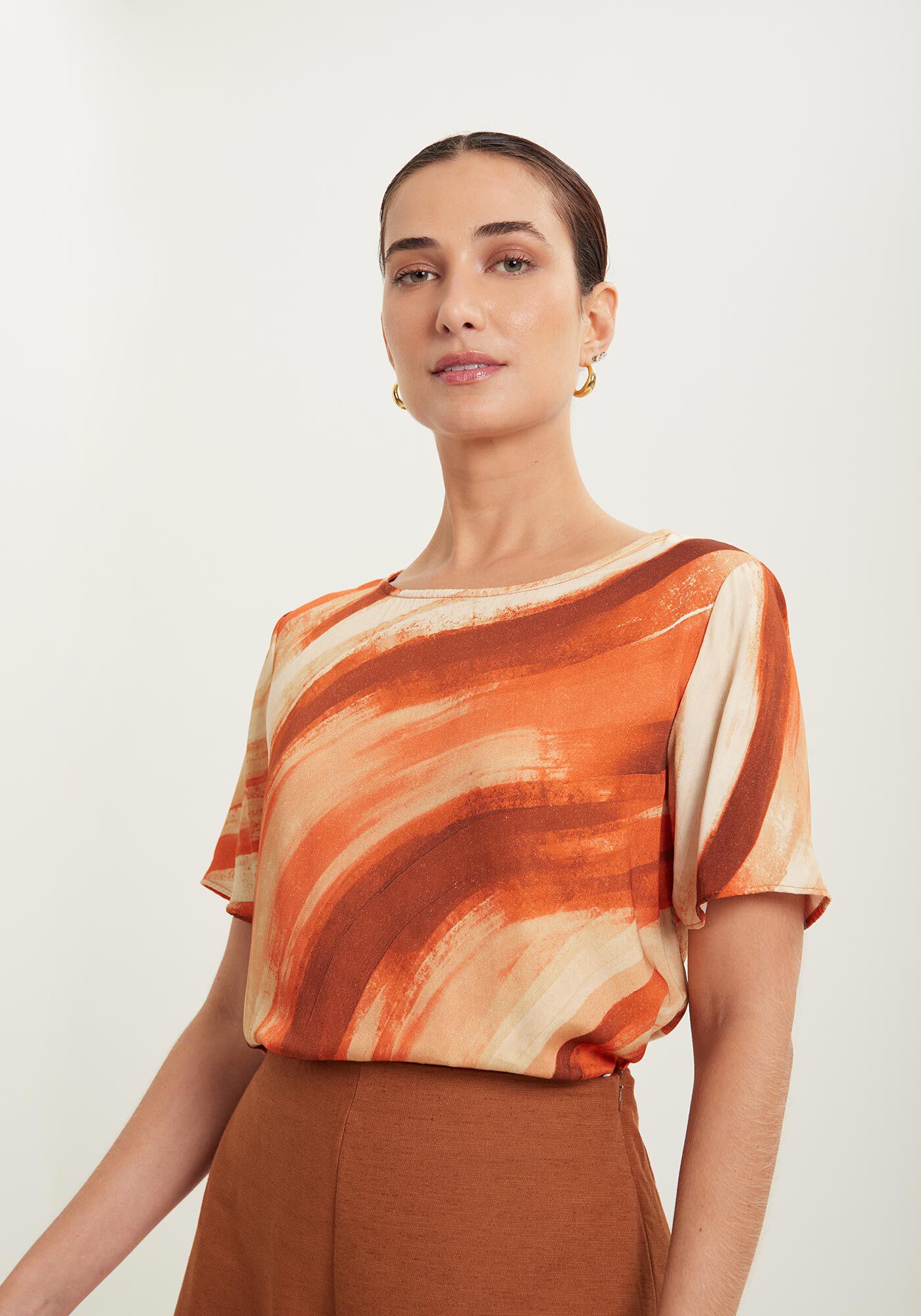 Blusa Estampada De Manga Curta Em Viscose Respons&aacute;vel, , large.