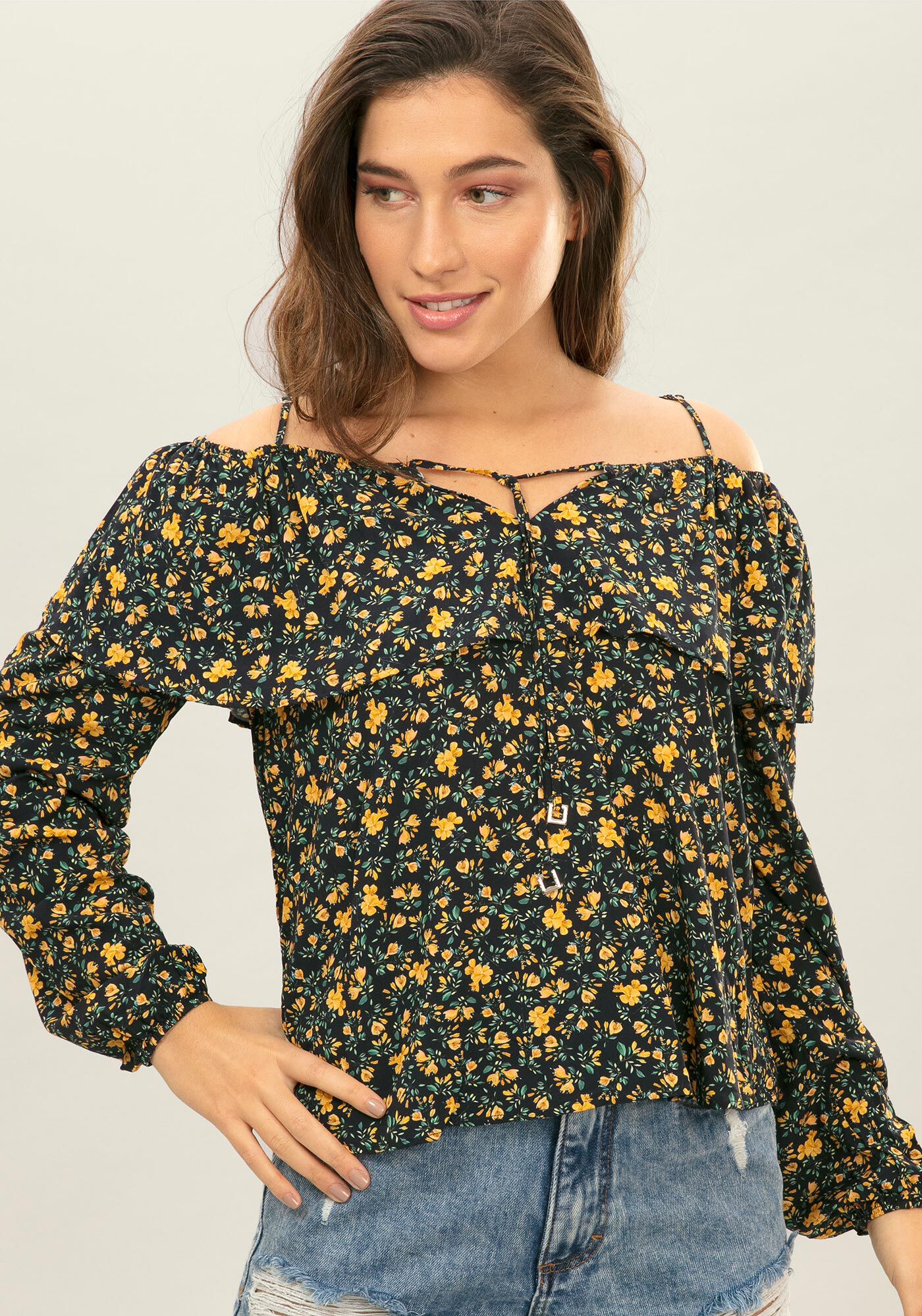 Blusa estampada de manga comprida outlet