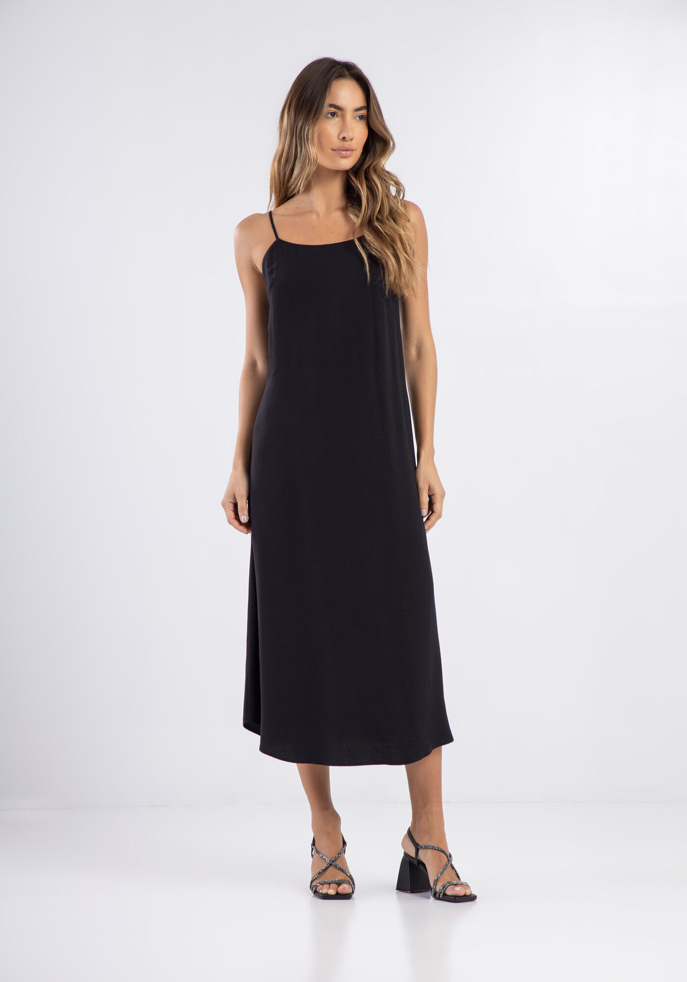 Vestido Midi em Viscose com Detalhe Costas, , large.