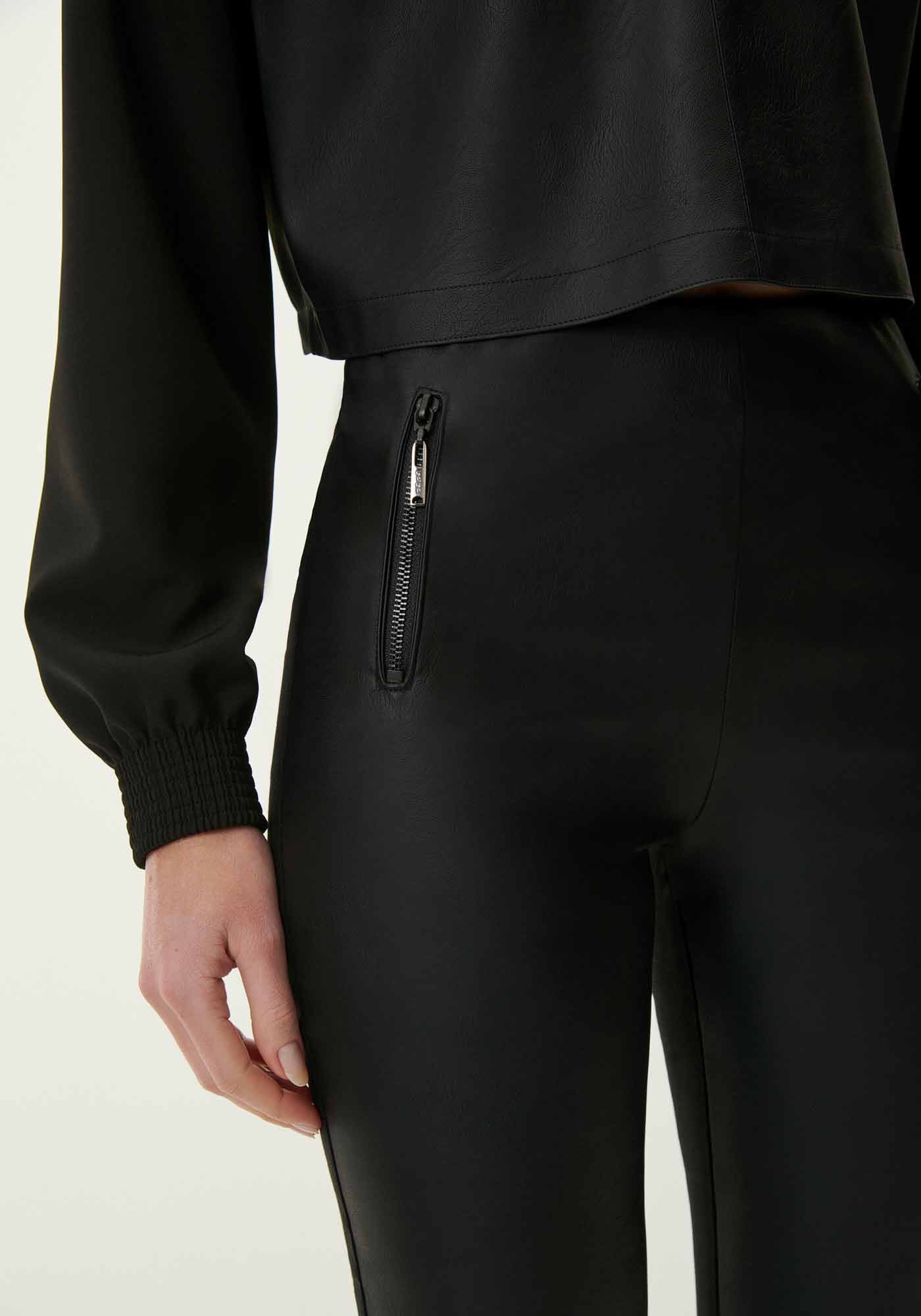 Cal&ccedil;a Skinny Cintura M&eacute;dia em PU com Detalhe Z&iacute;per, , large.