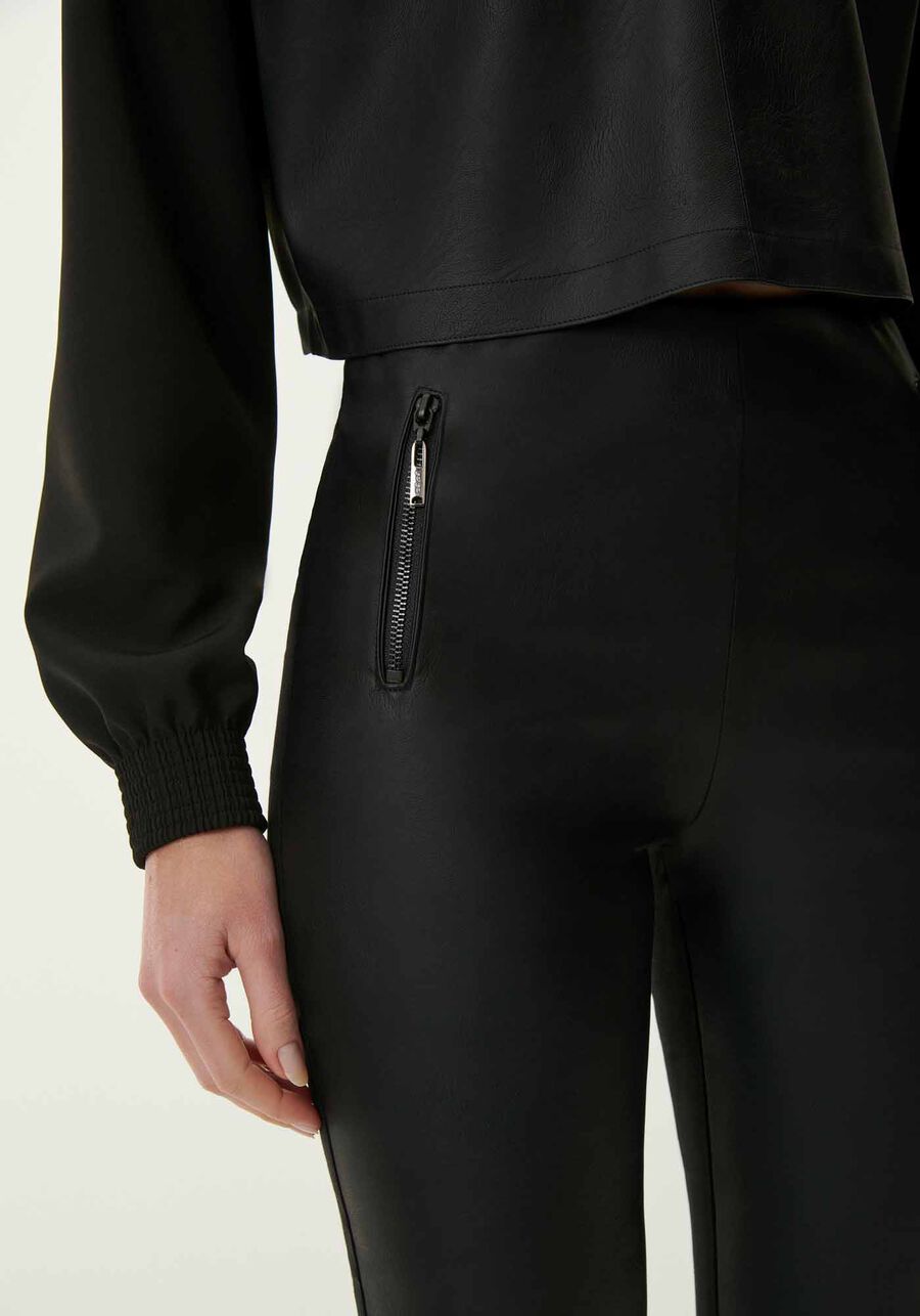 Calça Skinny Cintura Média em PU com Detalhe Zíper, PRETO REATIVO. Calça Skinny Cintura Média em PU com Detalhe Zíper, PRETO REATIVO, large.