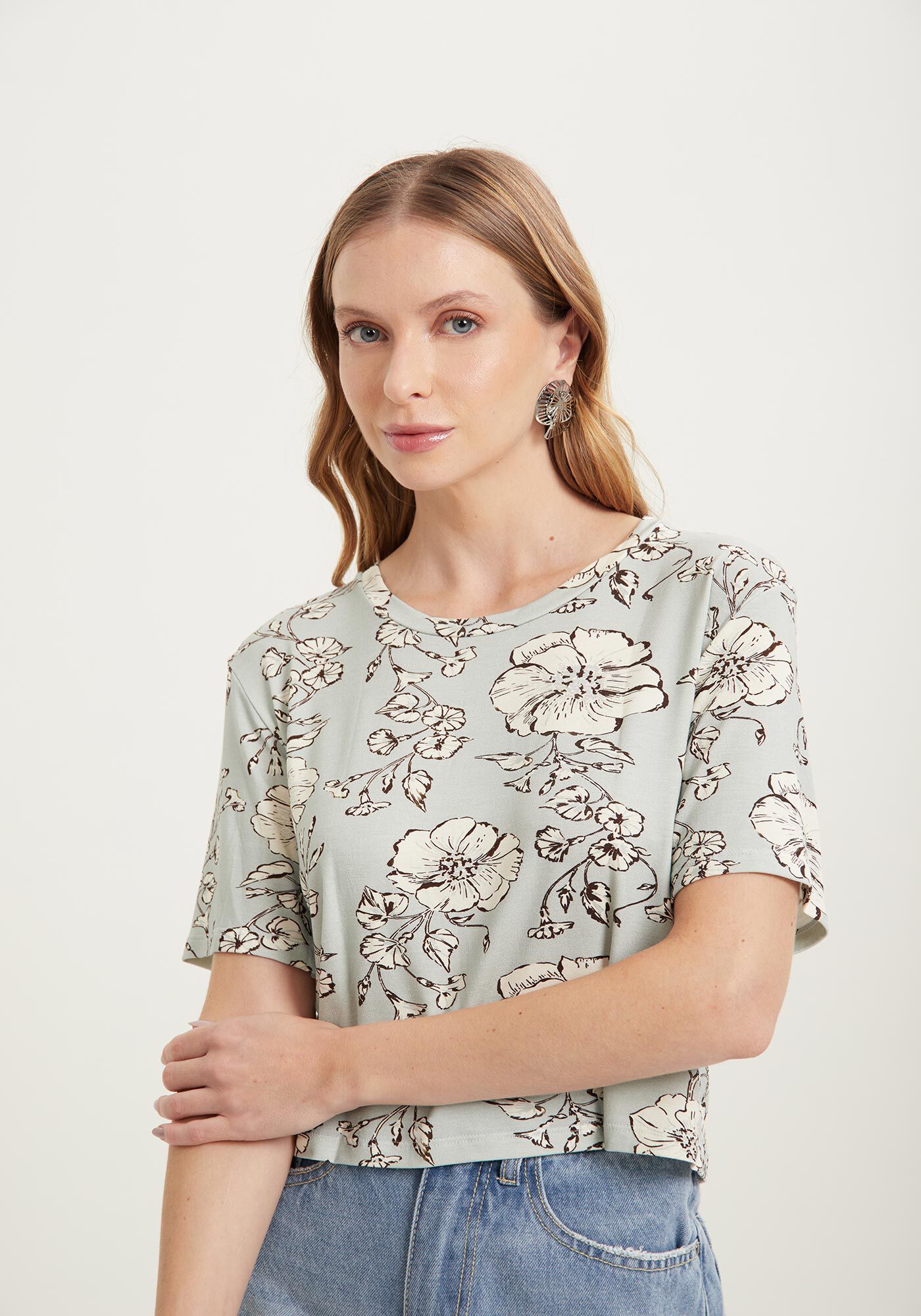 Blusa Curta Estampada Em Malha De Viscose Respons&aacute;vel, , large.