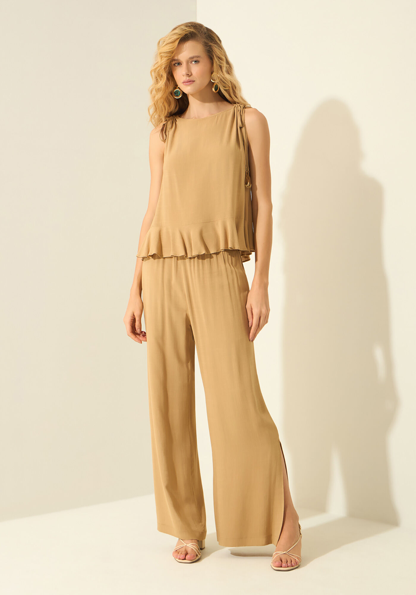 Cal&ccedil;a Reta De Cintura Alta Com Fendas Nas Barras, BEGE ALIEN, large.