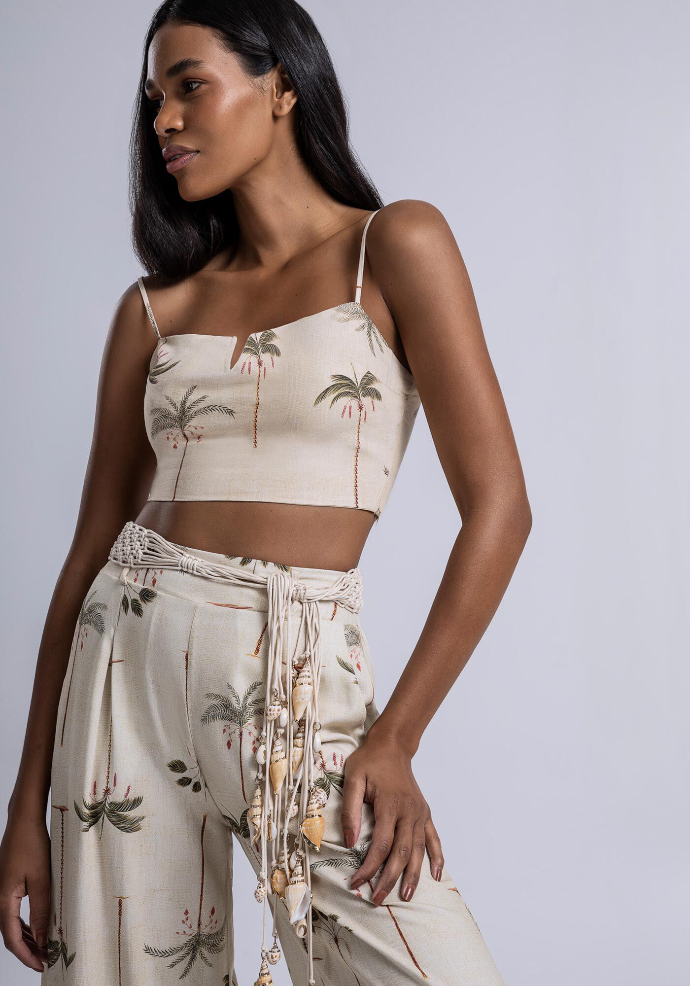 Blusa Cropped em Linho com V Decote, , large.