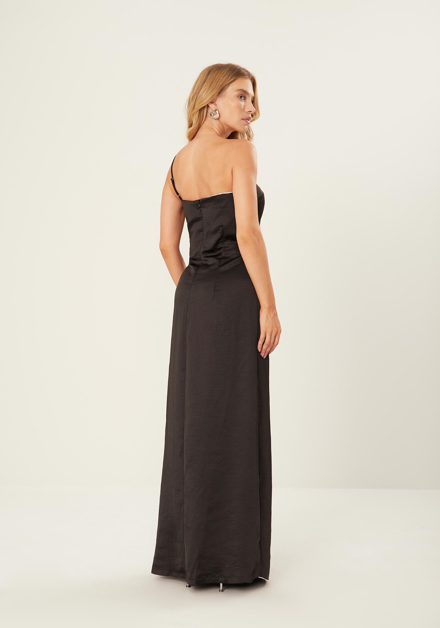 Vestido Longo Um Ombro S&oacute; com Al&ccedil;as Strass, , large.