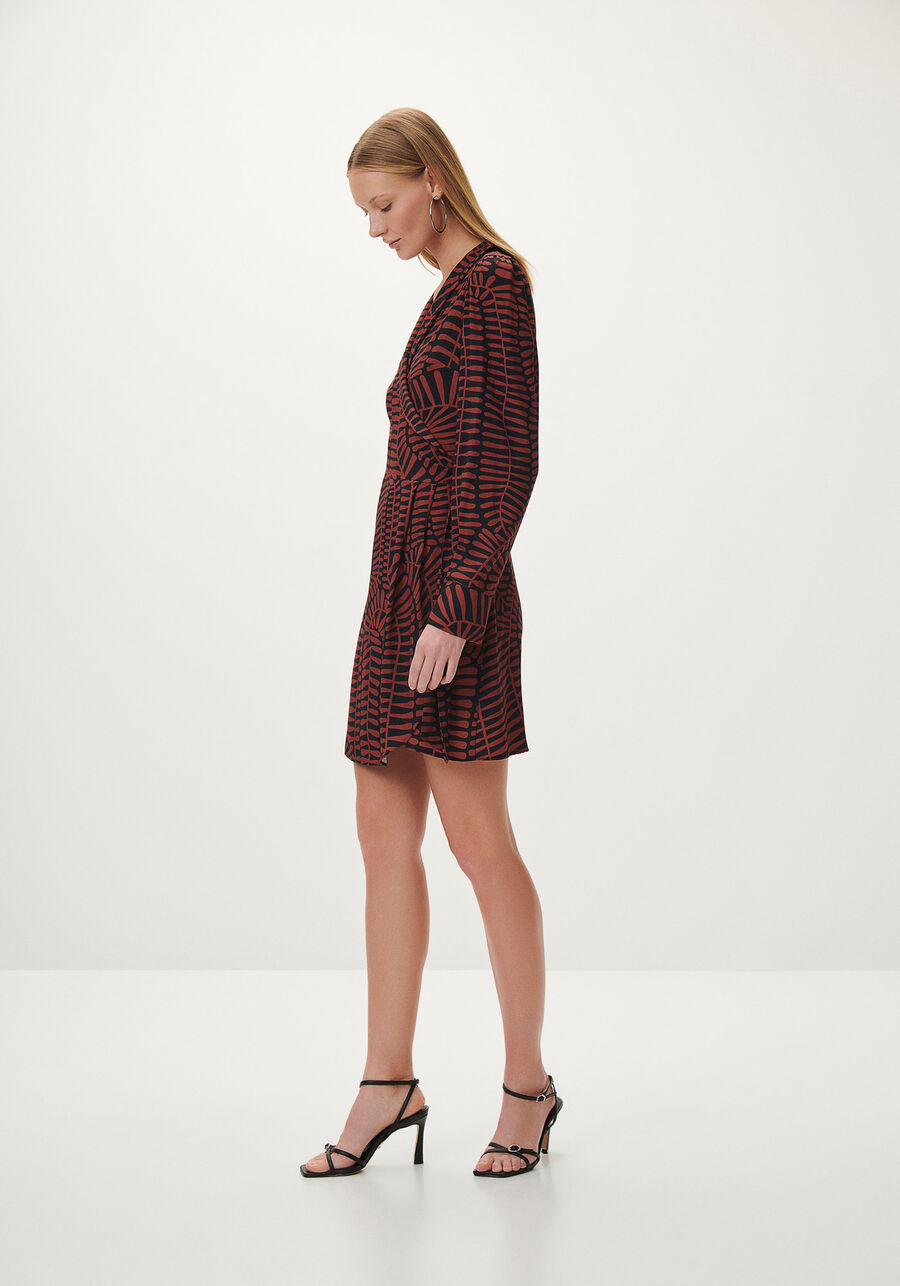 Vestido Curto Manga Longa em Viscose Transpassado, . Vestido Curto Manga Longa em Viscose Transpassado, , large.