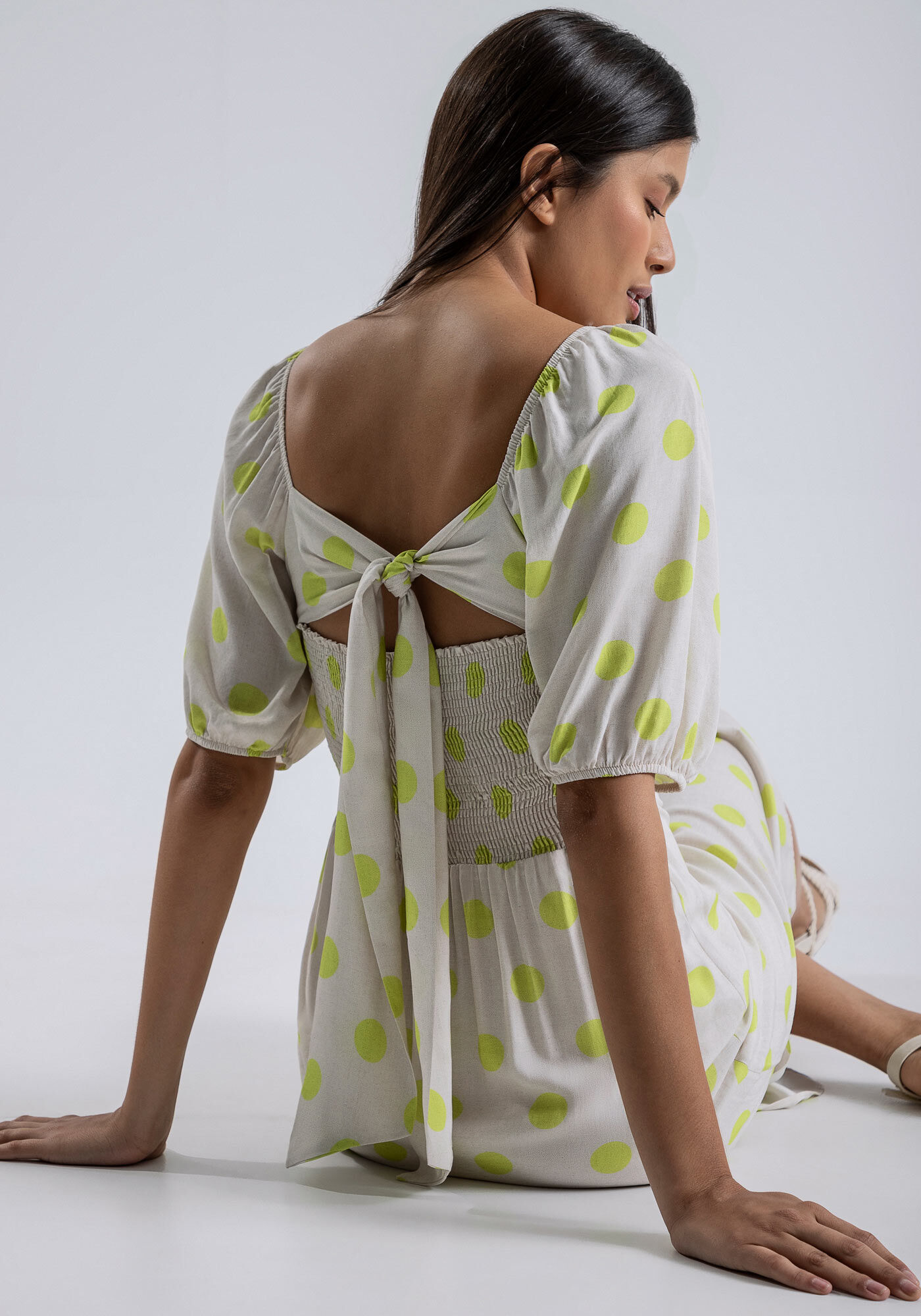 Vestido Midi Estampado com La&ccedil;o Costas, BOLHAS, large.