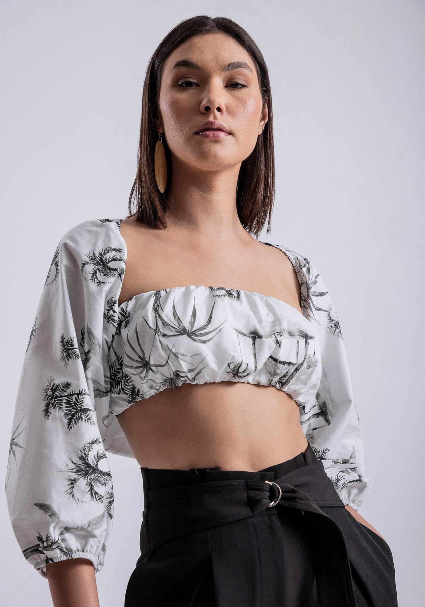 Blusa Manga Bufante em Tecido Atlanta com Top, , large.