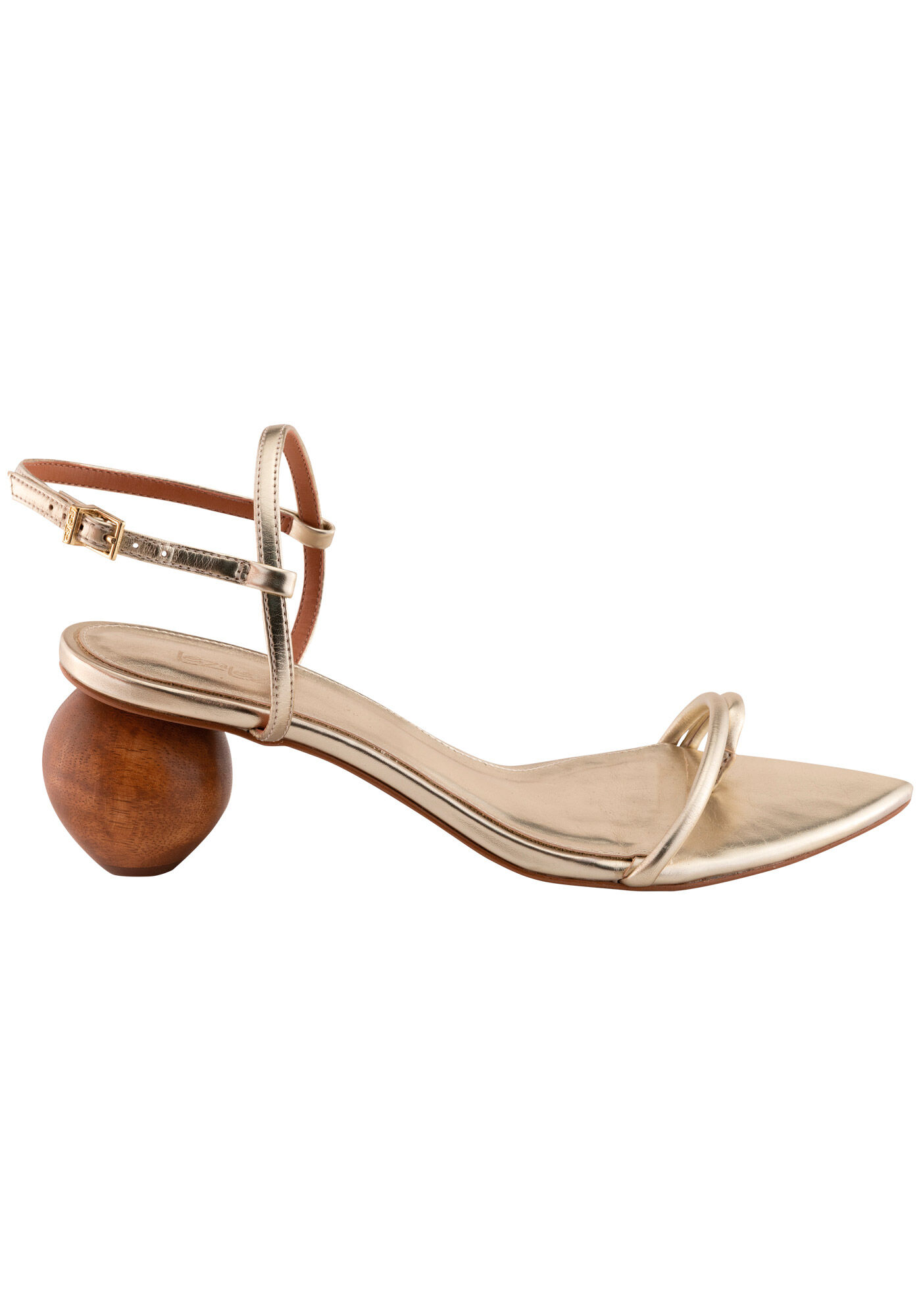 Sand&aacute;lia Bico Fino com Salto Bloco Redondo, OURO, large.