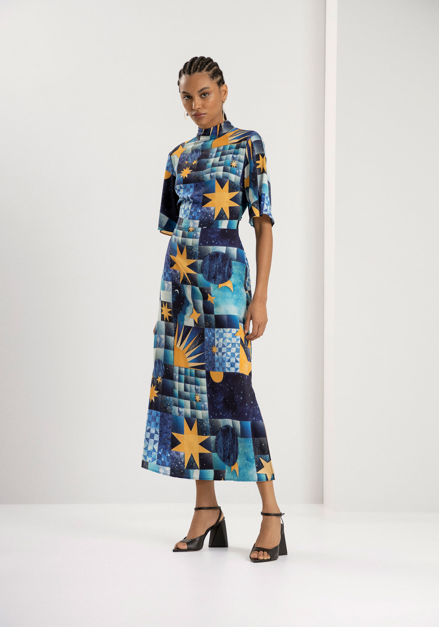 Vestido Midi com Gola Alta e Faixa, ASTRO, large.