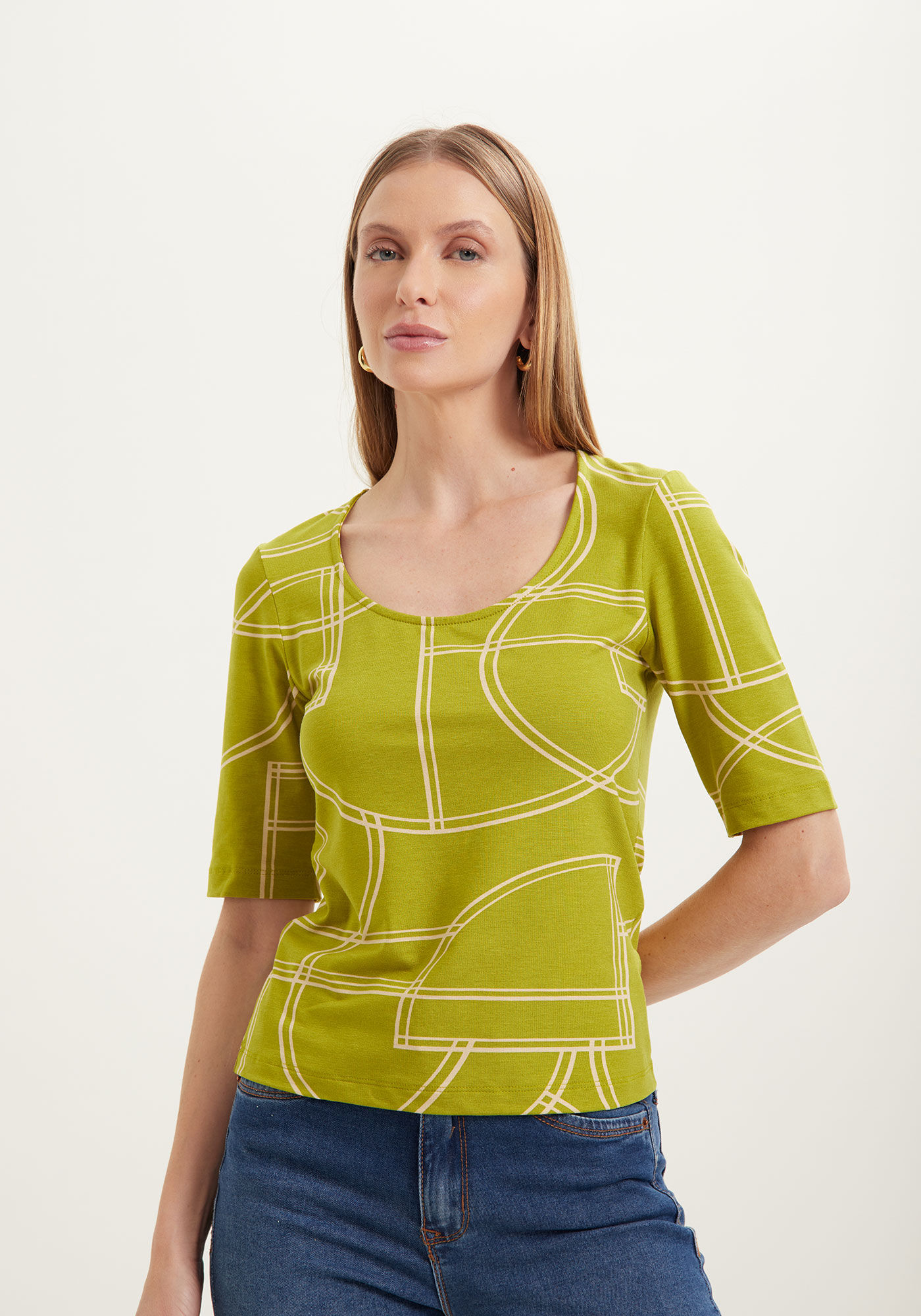 Blusa De Mangas M&eacute;dias Em Malha De Viscose Com Elastano, , large.