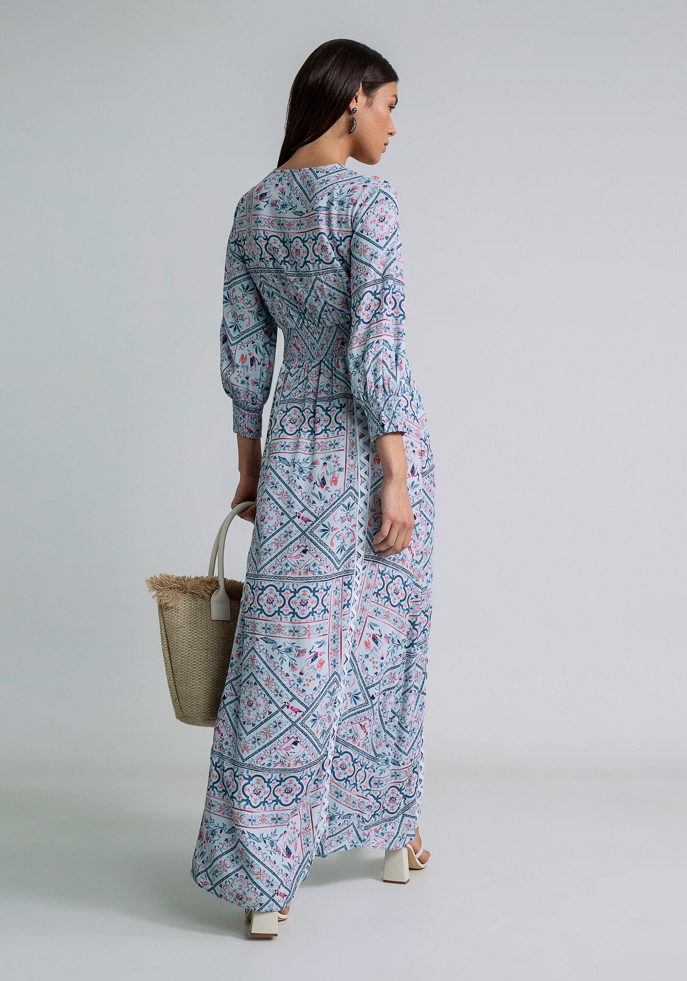 Vestido longo manga tres quartos new arrivals