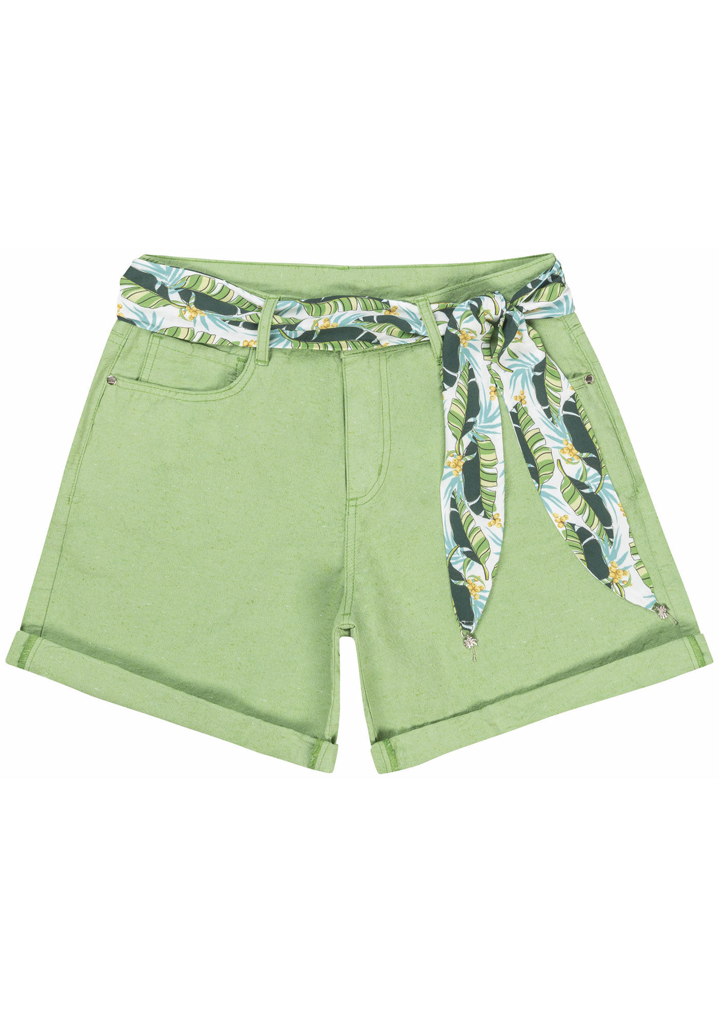 Bermuda Boyfriend Sustent&aacute;vel com Faixa Estampada, VERDE BETA, large.