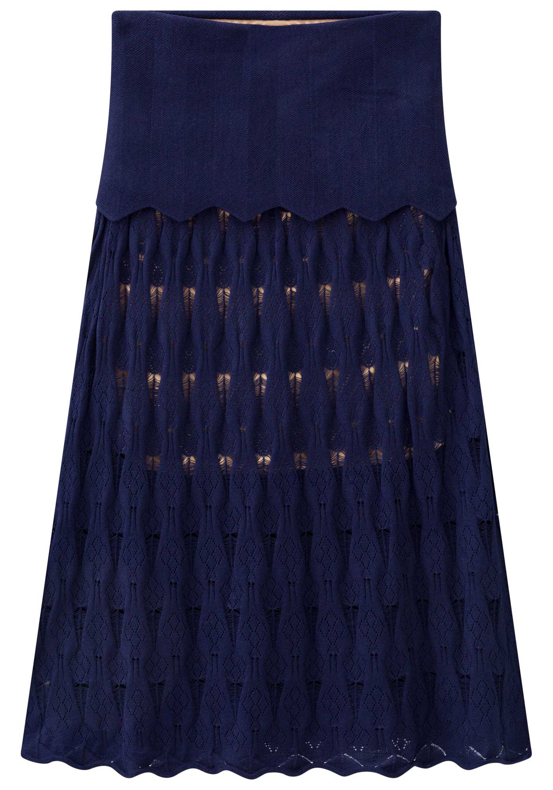 Saia Midi Tricô com Detalhes Vazados, MARINHO STELLA. Saia Midi Tricô com Detalhes Vazados, MARINHO STELLA, large.