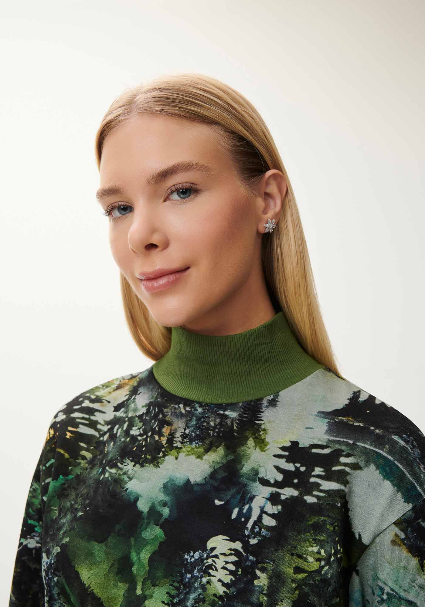 Vestido Manga Longa em Moletom Estampado com Bolso, , large.