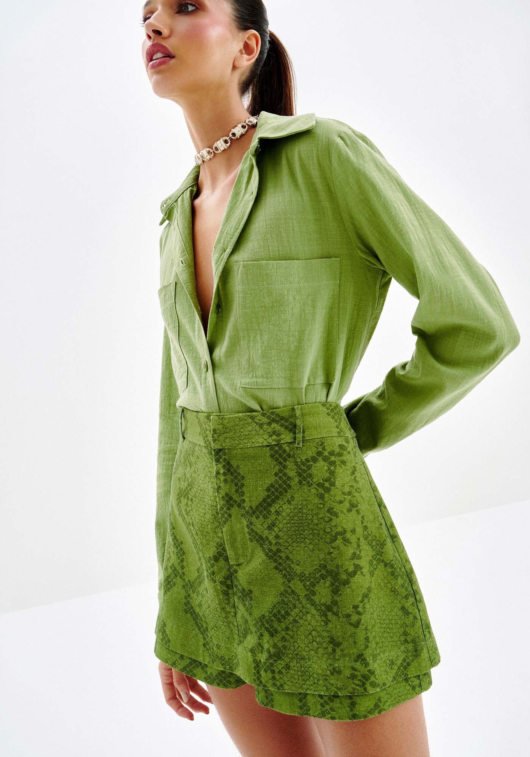 Shorts Saia em Linho Estampado, . Shorts Saia em Linho Estampado, , large.