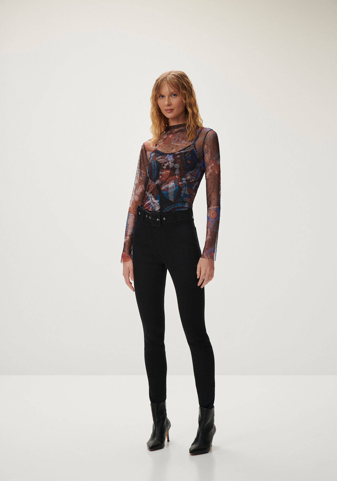 Blusa Manga Longa em Tule Po&aacute; com Gola Alta, , large.