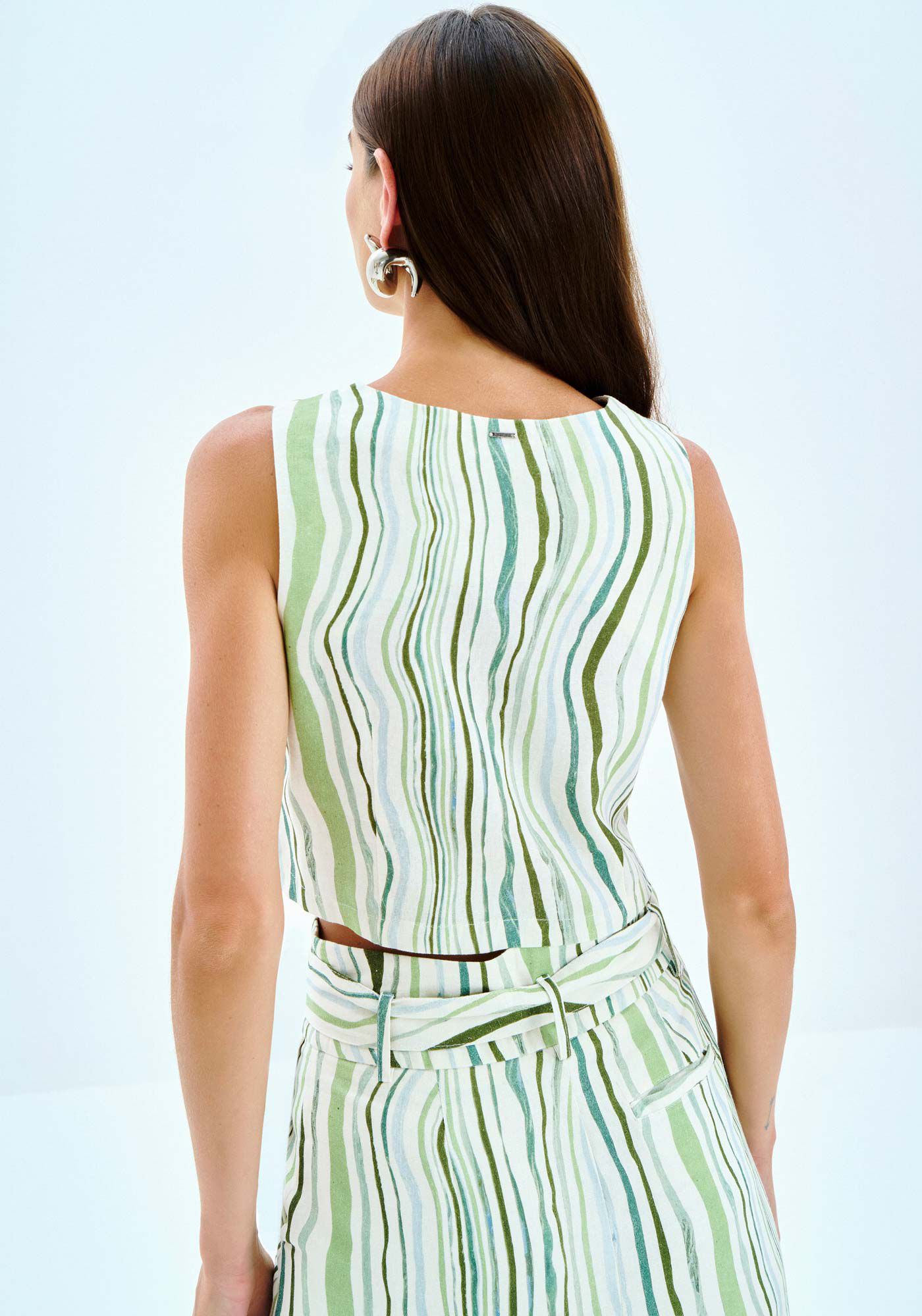 Regata Cropped em Linho Estampada, , large.