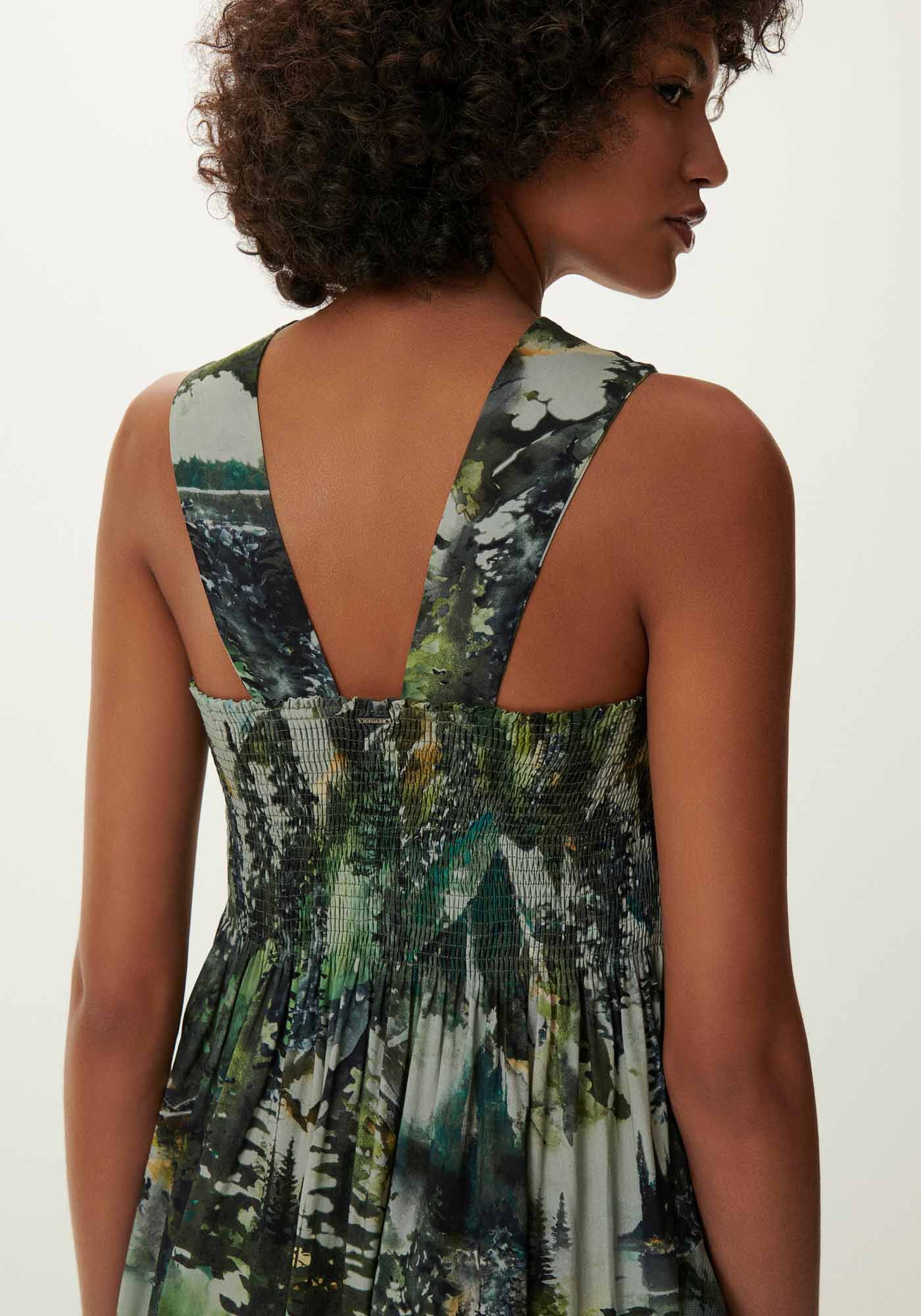 Vestido Midi Estampado em Viscose com Babado Tule, , large.