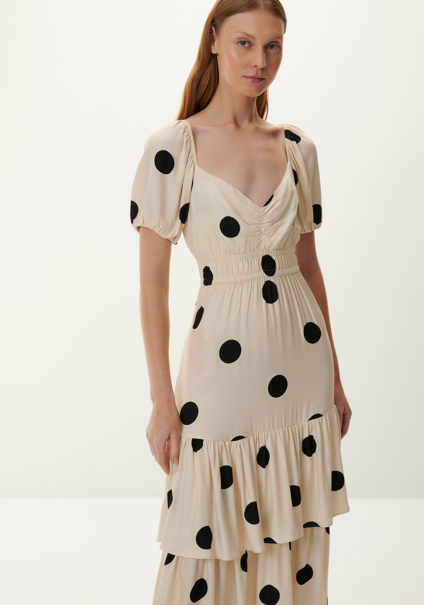 Vestido Midi em Viscose com Babados, , large.