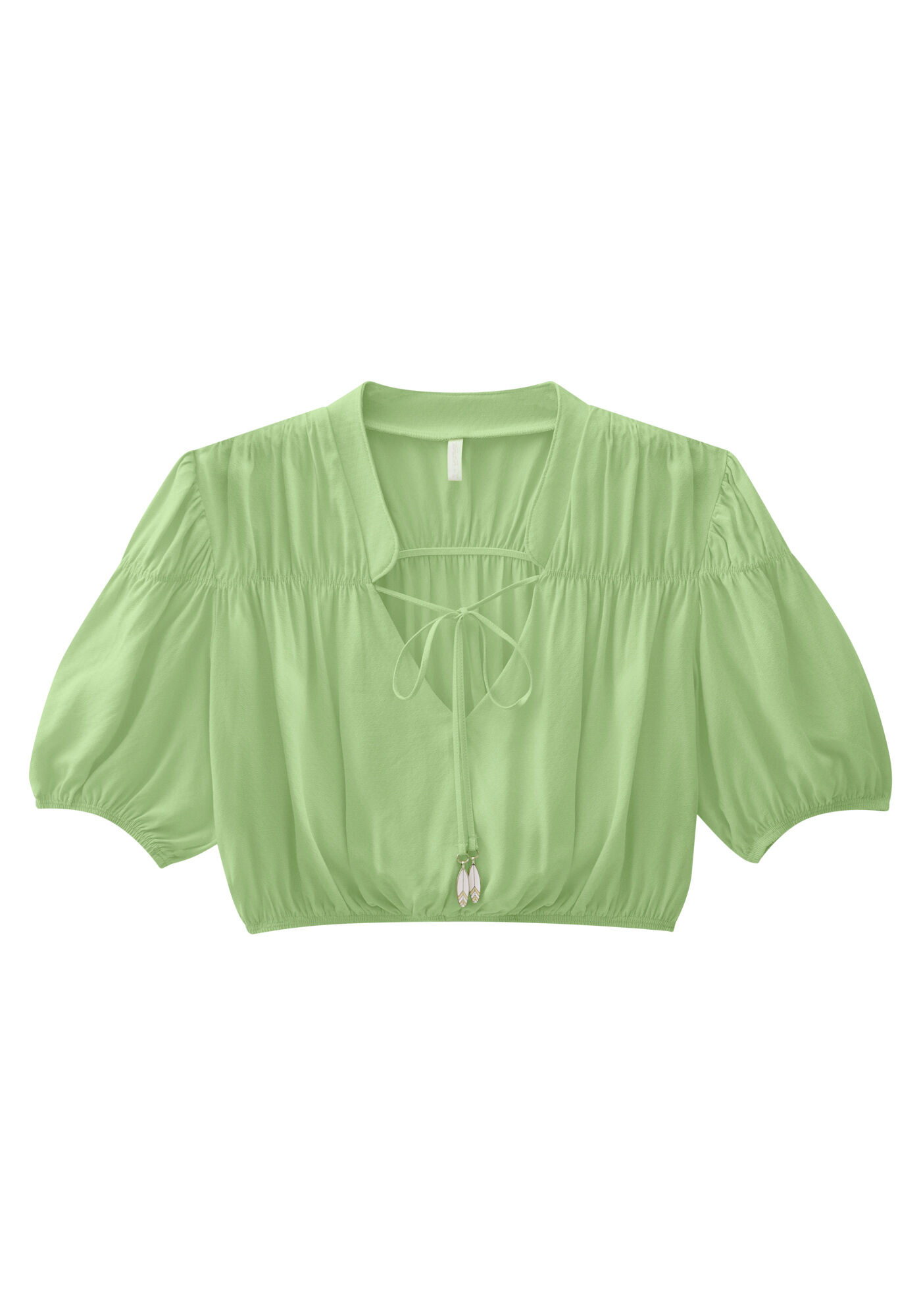 Blusa Cropped em Viscose com Franzidos e Amarra&ccedil;&atilde;o, , large.