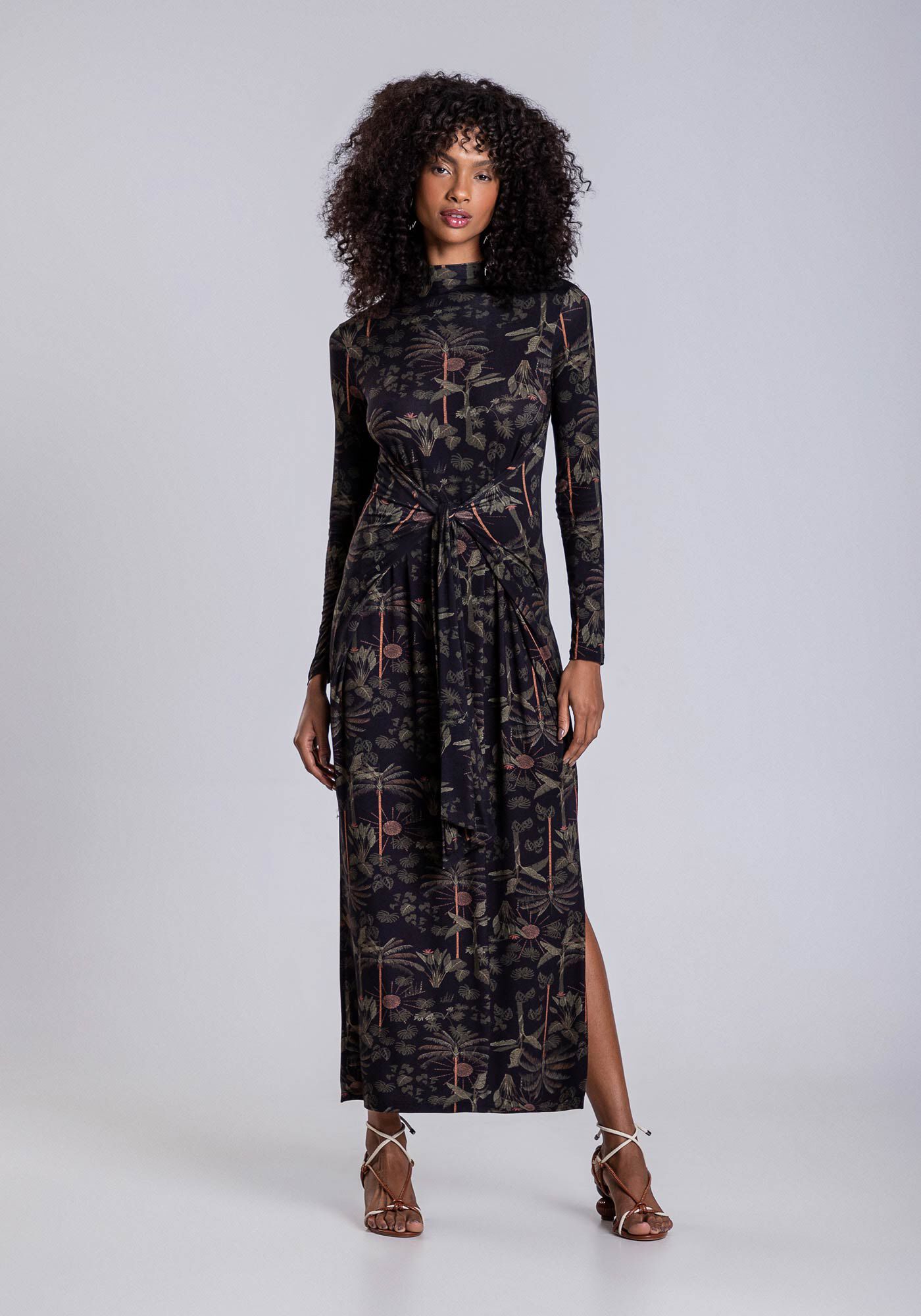 Vestido Midi em Malha com Amarra&ccedil;&atilde;o Cintura, SONHO TROPICAL, large.