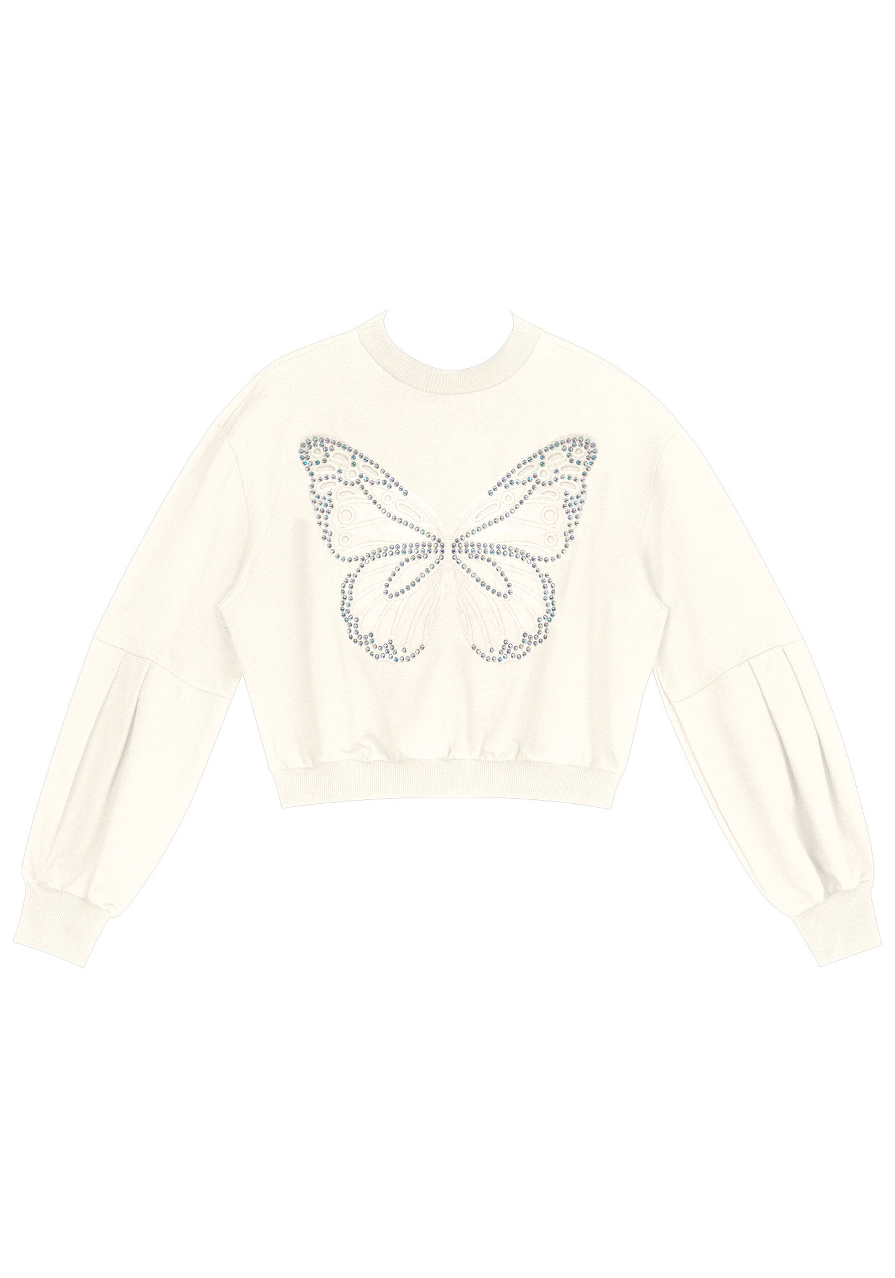 Blusão Cropped Manga Bufante com Bordado Borboleta, . Blusão Cropped Manga Bufante com Bordado Borboleta, , large.