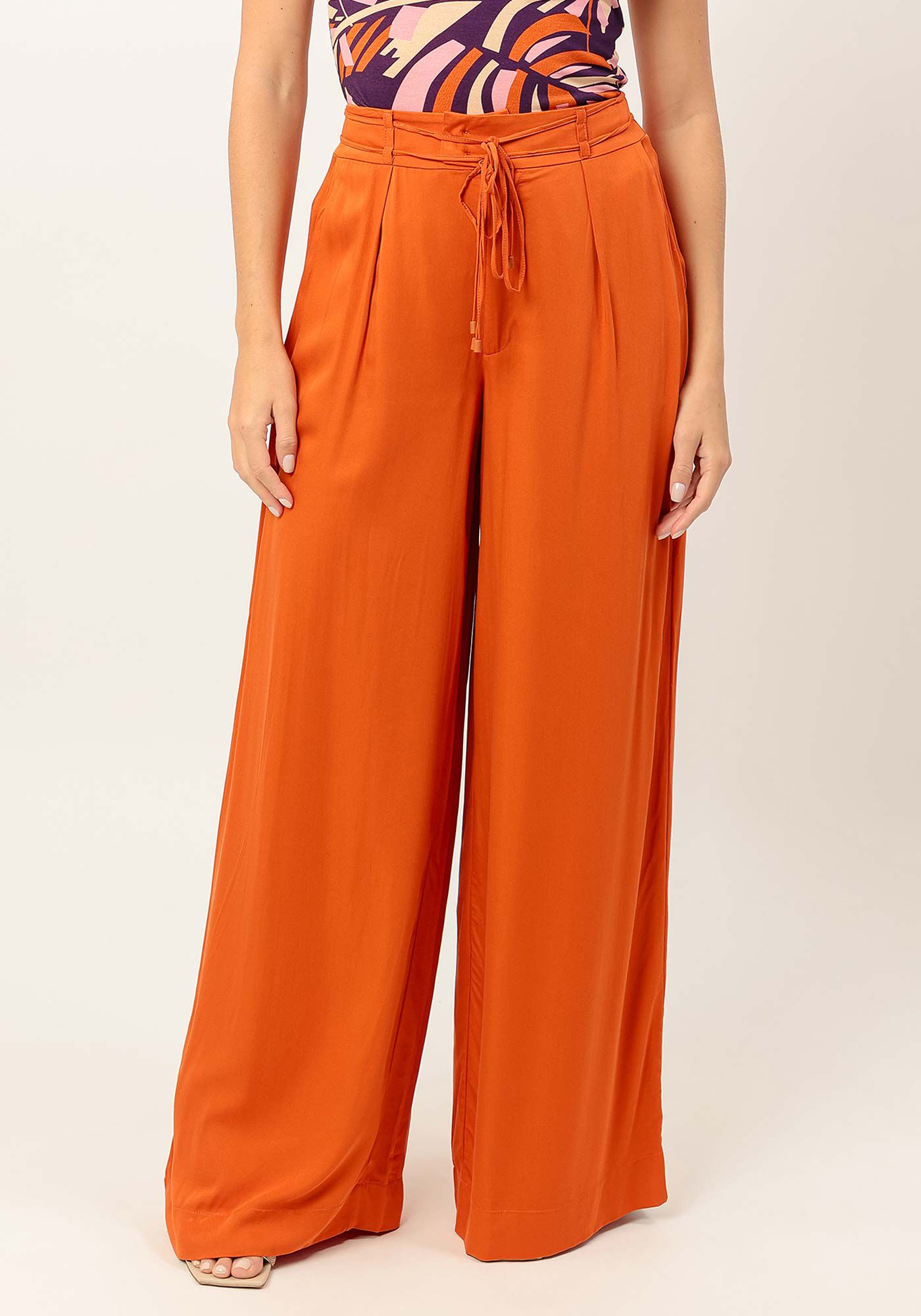 Cal&ccedil;a Pantalona em Tecido Plano com Cinto Cord&atilde;o, , large.