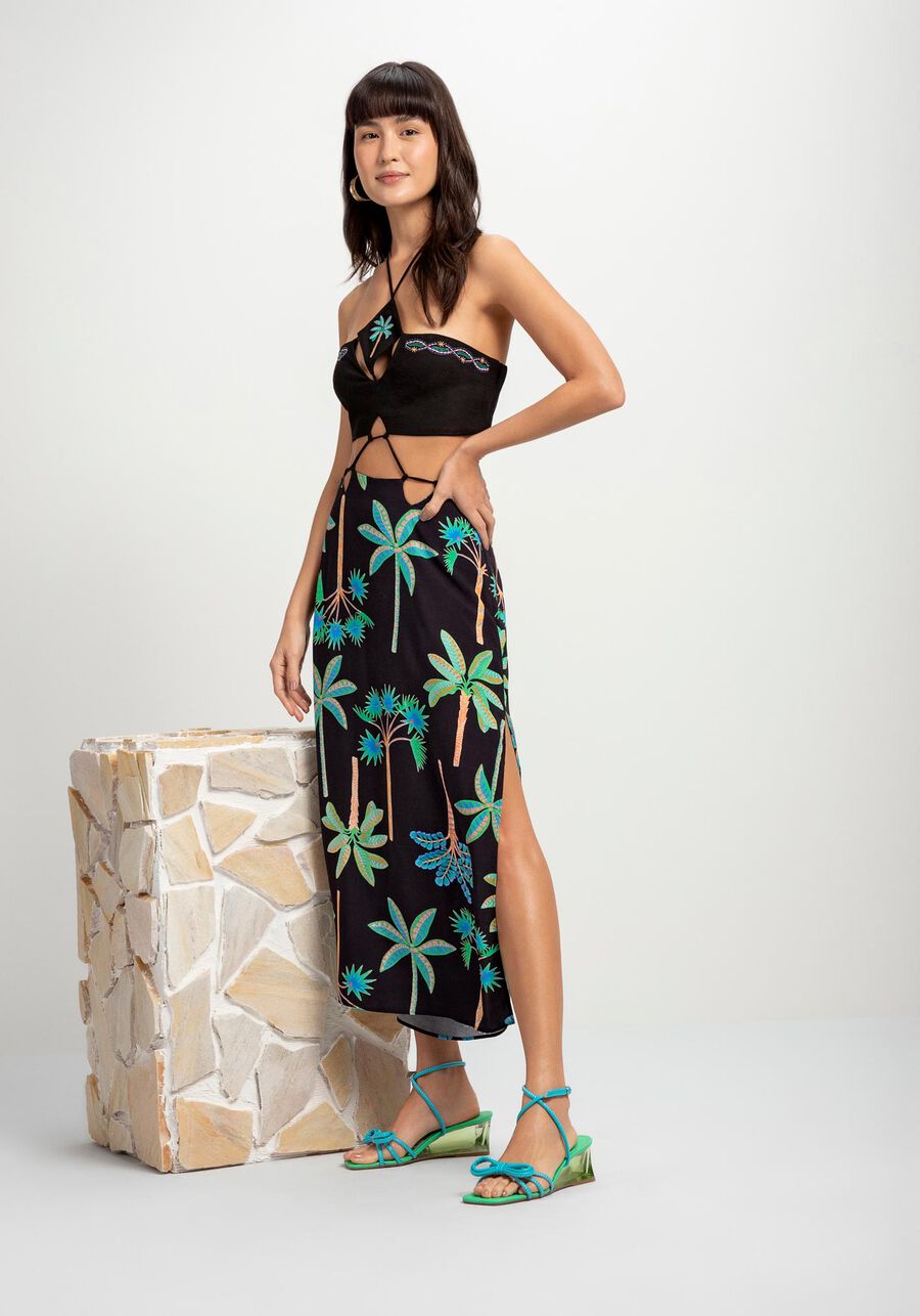 Vestido Midi Frente Única em Linho com Recortes, . Vestido Midi Frente Única em Linho com Recortes, , large.
