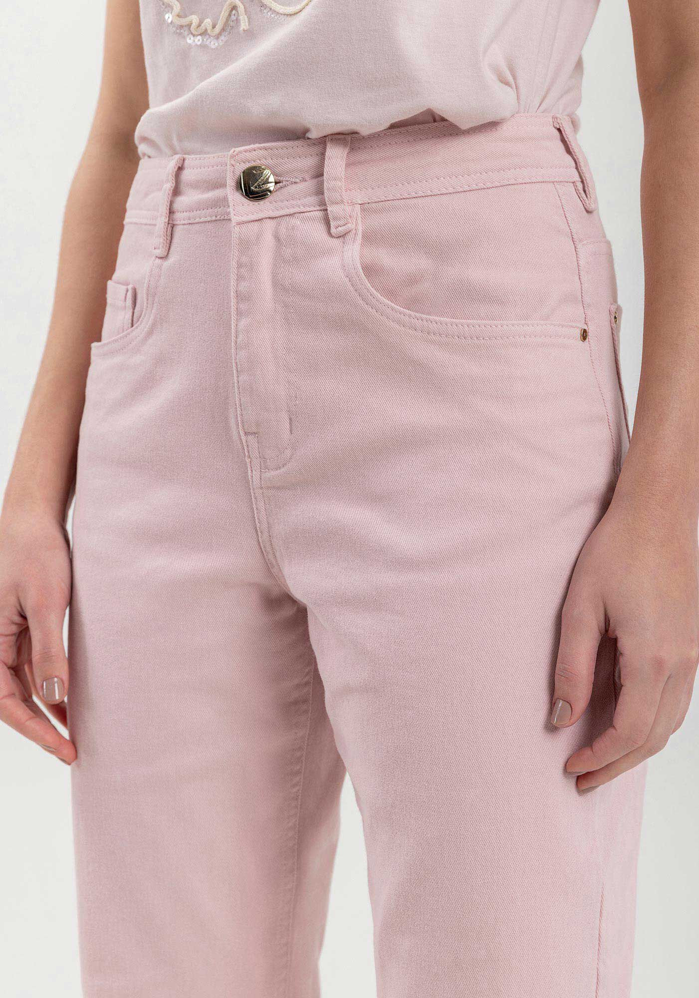 Cal&ccedil;a Mom De Cintura Alta Em Sarja Com Elastano, , large.