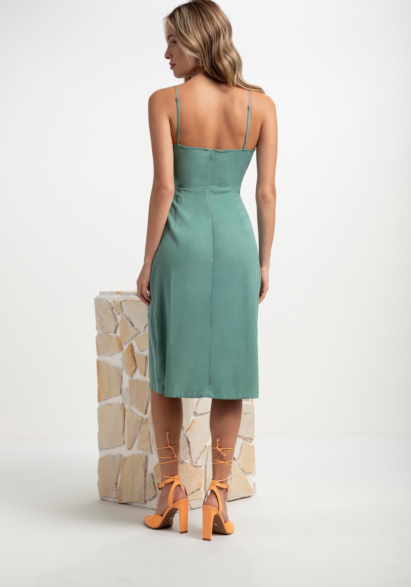 Vestido Midi com Cut Out e Decote Transpassado, VERDE LODEN FROST, large.