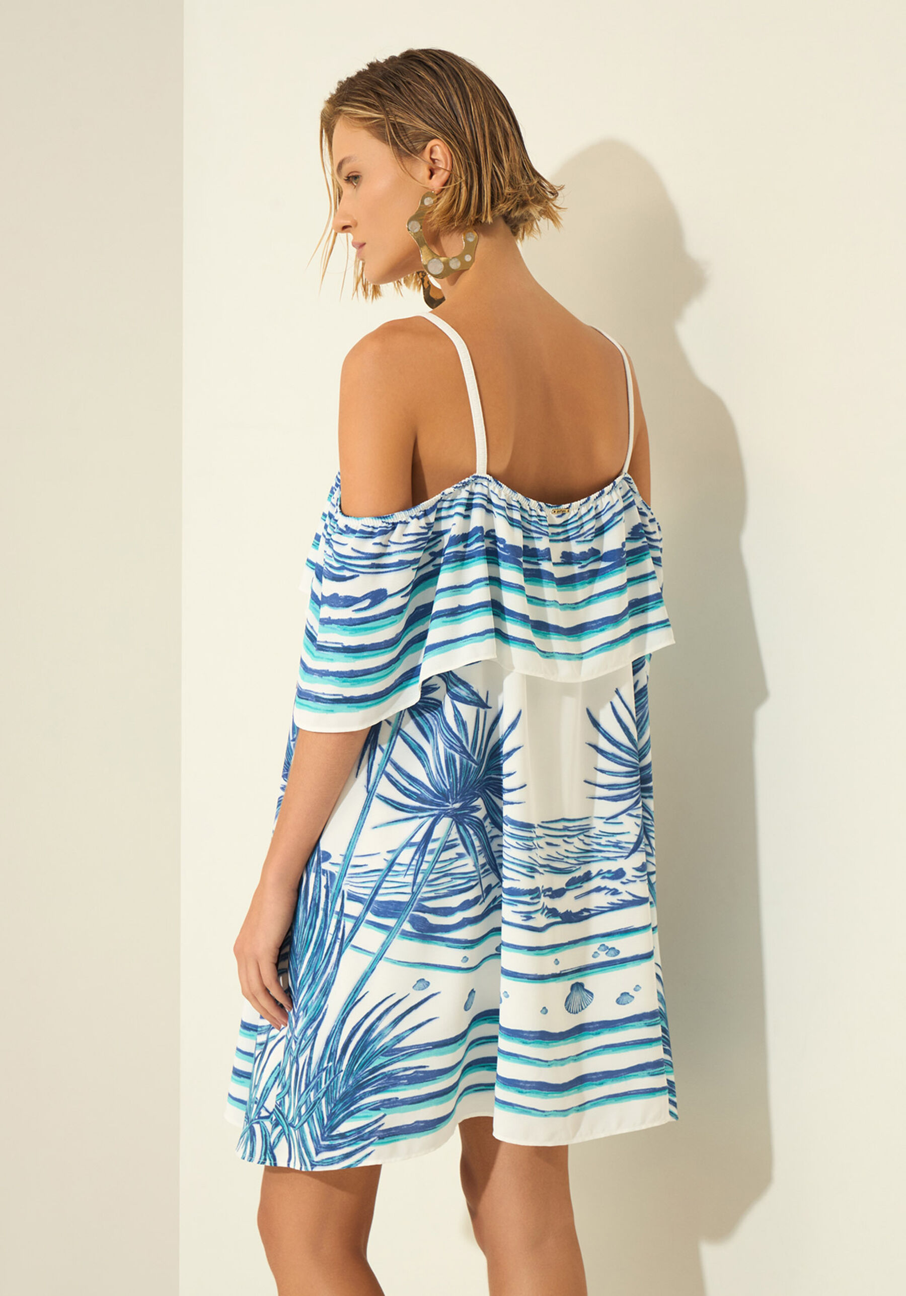 Vestido Curto Estampado Com Alças, MARE BEGE. Vestido Curto Estampado Com Alças, MARE BEGE, large.