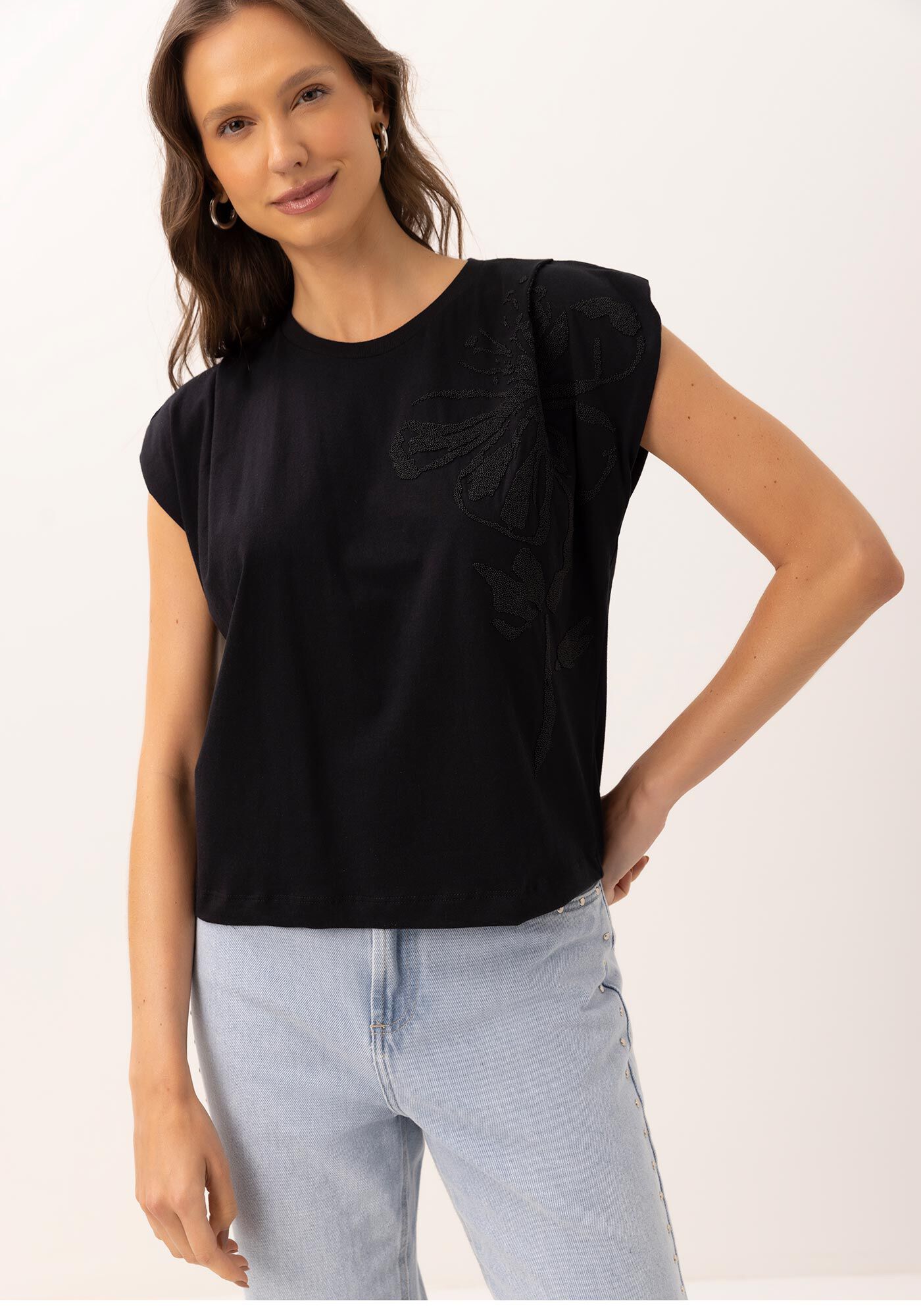 Blusa Muscle Tee em Malha com Textura, , large.