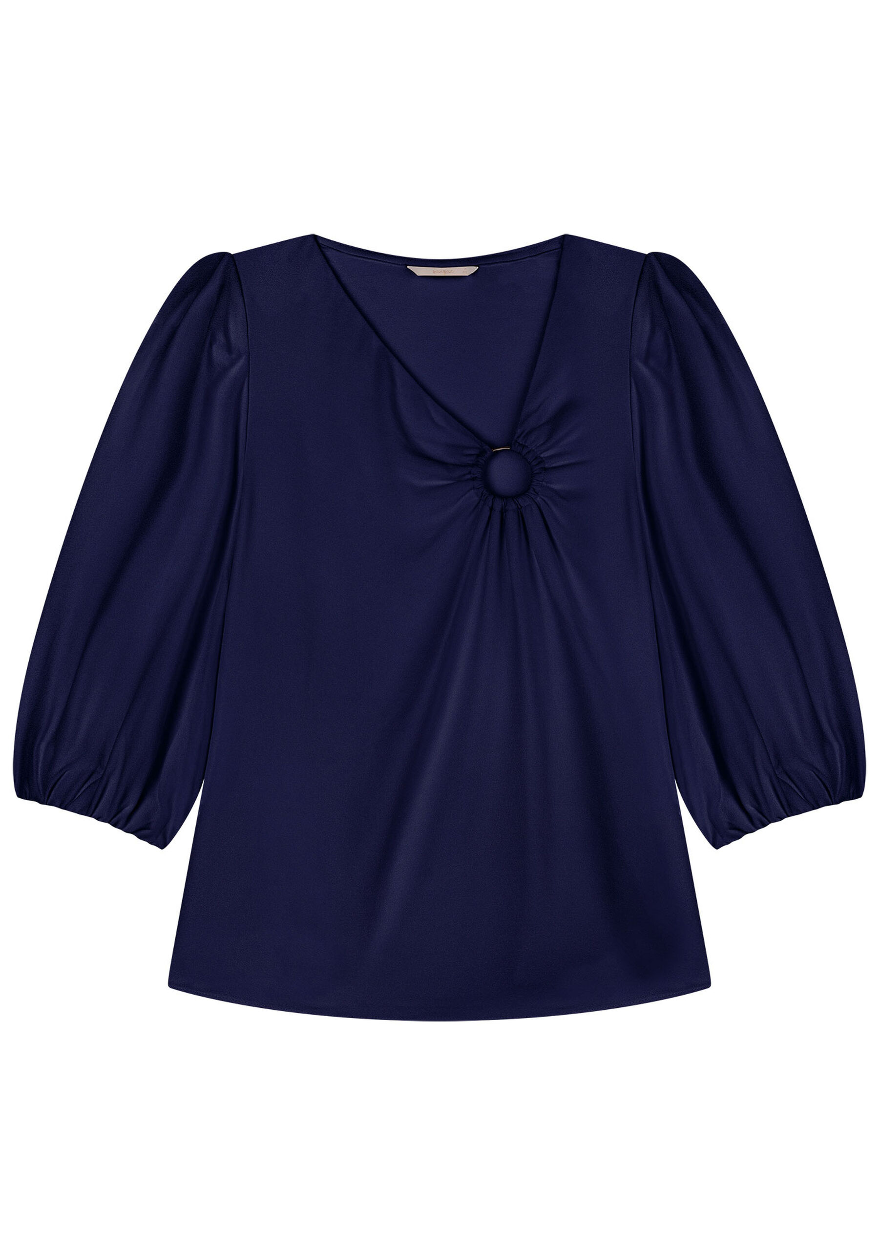 Blusa Manga 3/4 em Crepe com Detalhe Decote, AZUL STARRY. Blusa Manga 3/4 em Crepe com Detalhe Decote, AZUL STARRY, large.