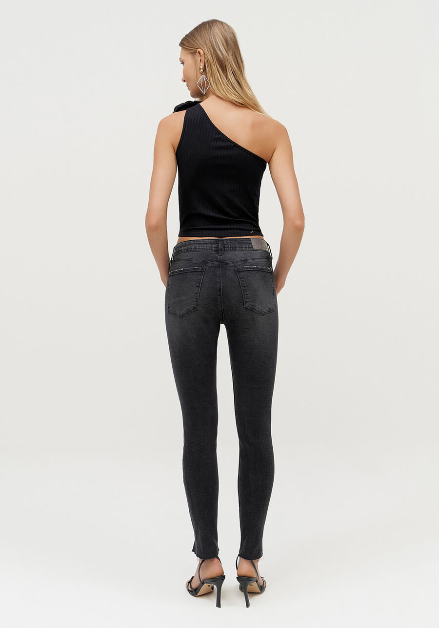 Calça Jeans Skinny Cropped Preta Estonada, PRETO REATIVO. Calça Jeans Skinny Cropped Preta Estonada, PRETO REATIVO, large.