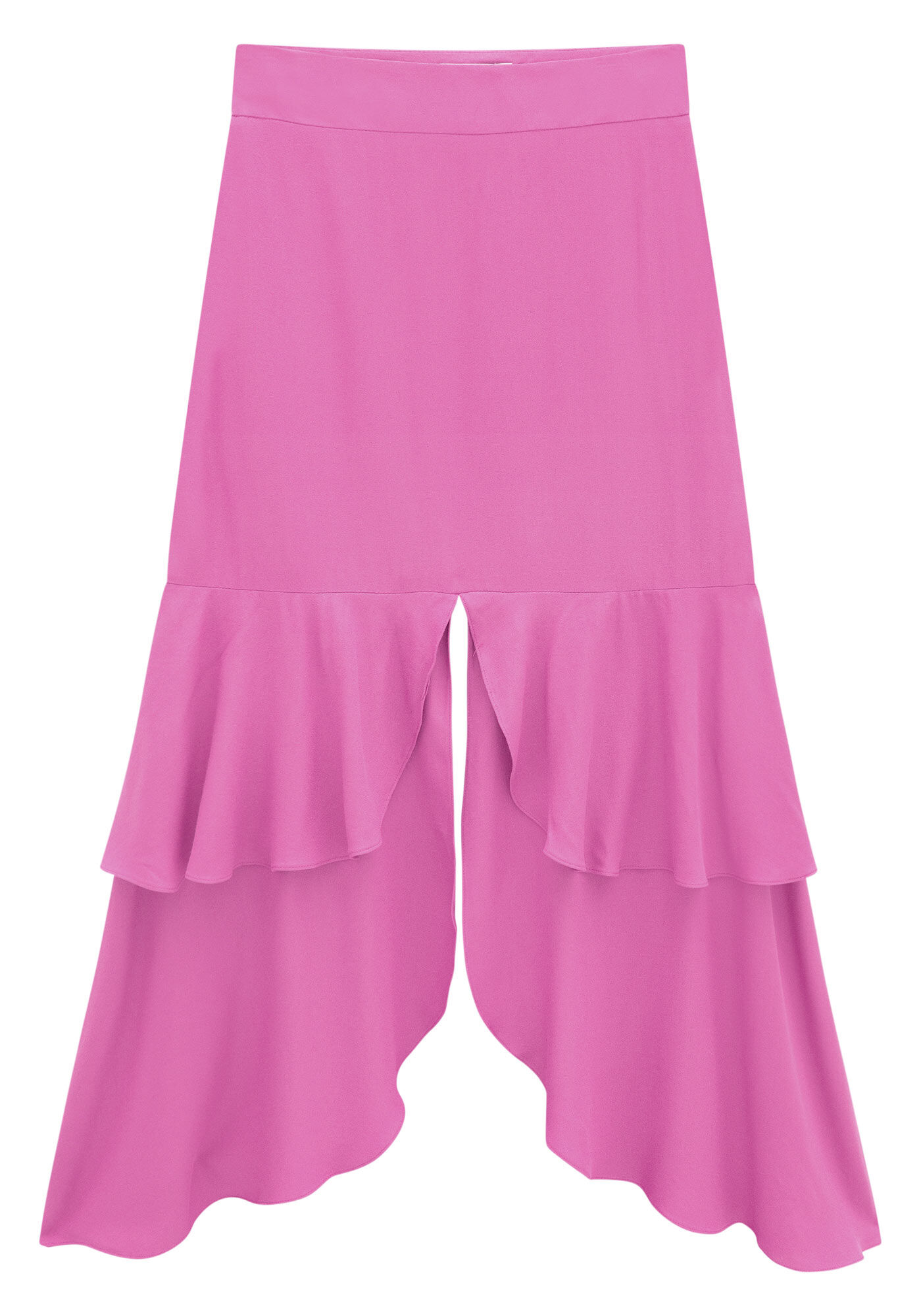 Saia Midi em Tecido Thige com Babados e Fenda, , large.