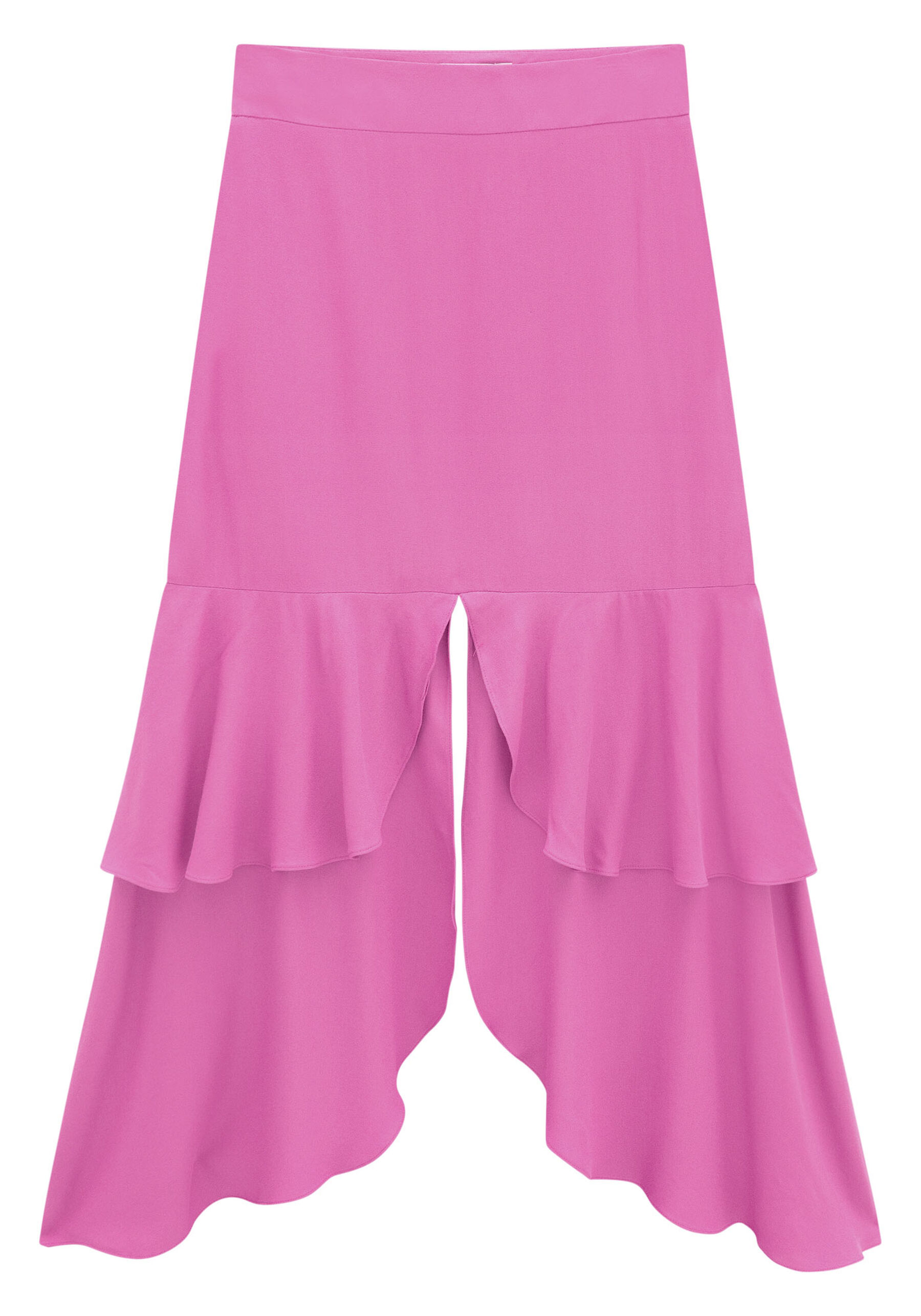 Saia Midi em Tecido Thige com Babados e Fenda, . Saia Midi em Tecido Thige com Babados e Fenda, , large.