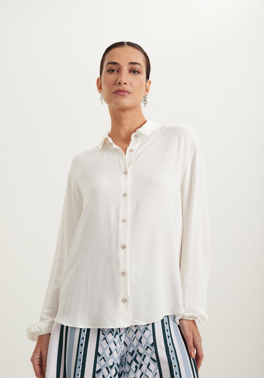 Camisa De Mangas Longas Com Punhos Elásticos Em Crepe, . Camisa De Mangas Longas Com Punhos Elásticos Em Crepe, , large.