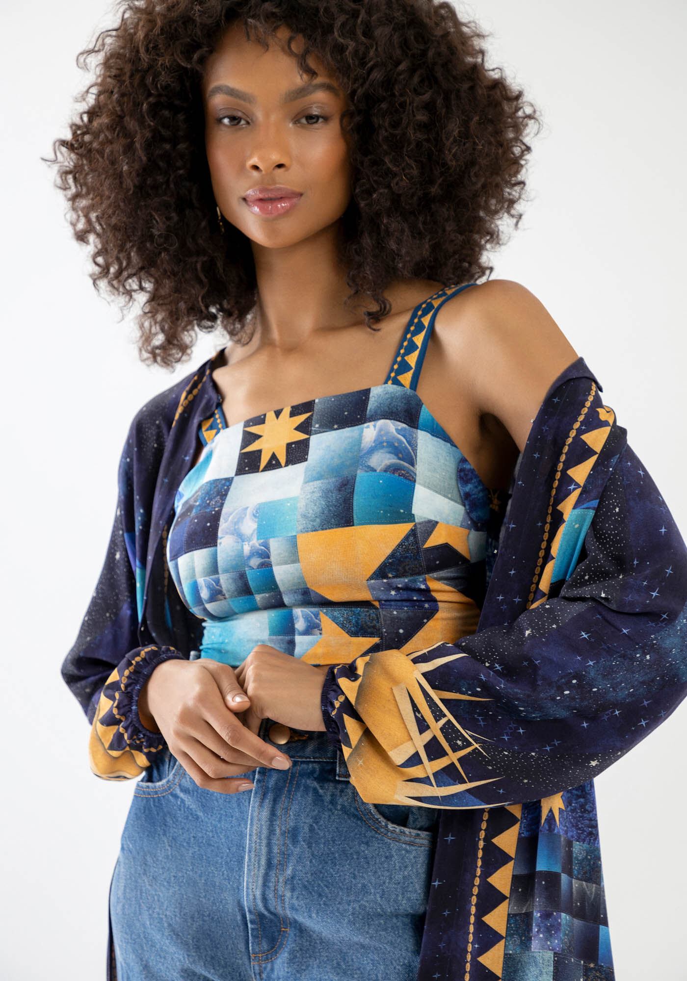 Blusa Cropped Estampada com Bordado Al&ccedil;as, , large.