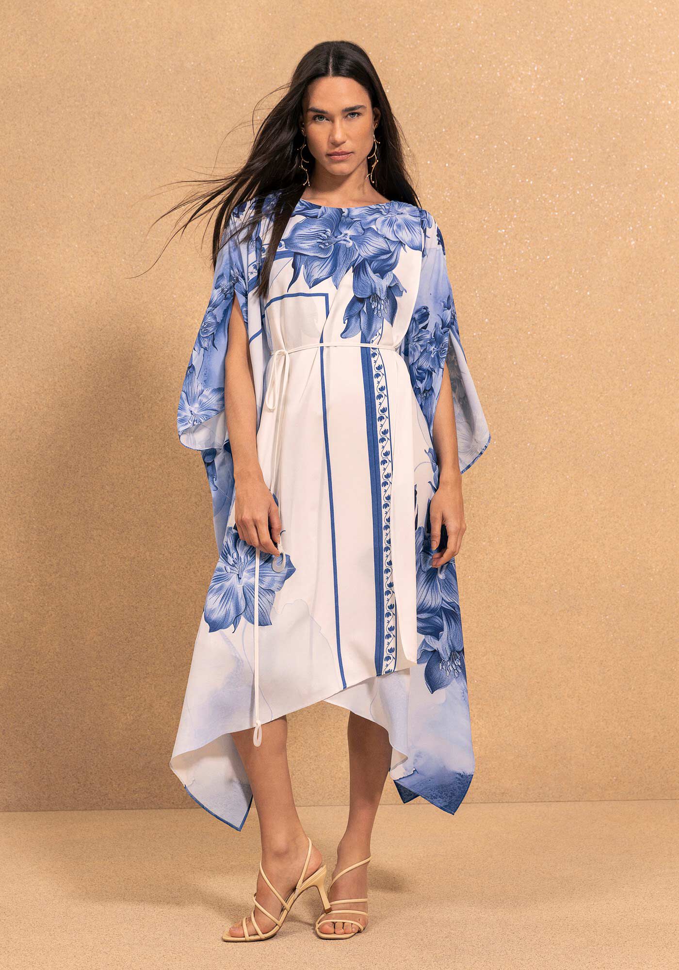 Vestido Ch&aacute; Estampado Transpassado De Mangas Longas, FRAME AZUL, large.