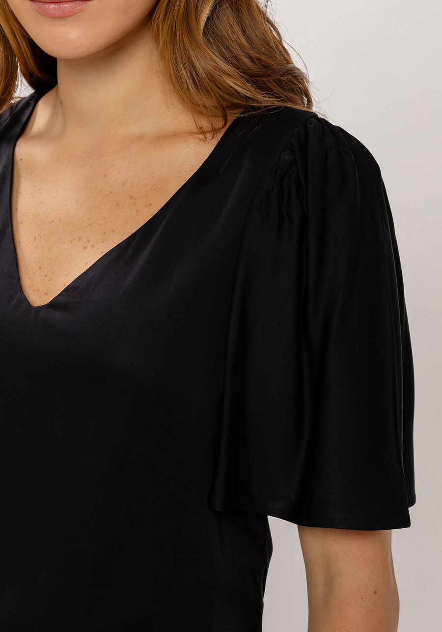 Blusa Manga Flare Ampla com Decote V, . Blusa Manga Flare Ampla com Decote V, , large.