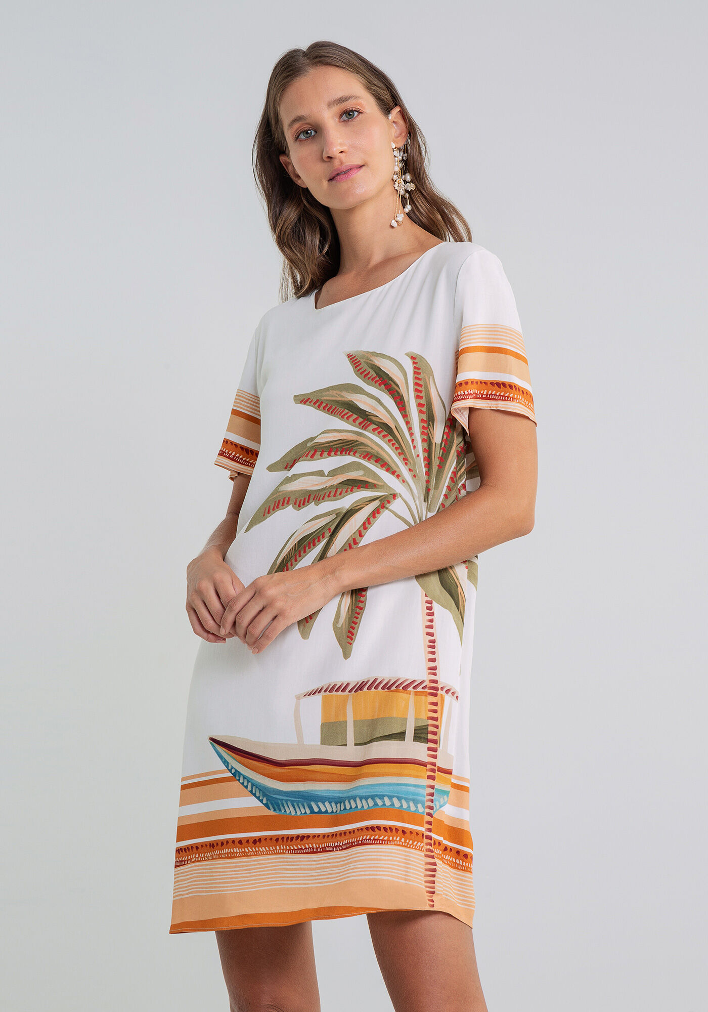 Vestido Manga Curta Reto Estampa, , large.