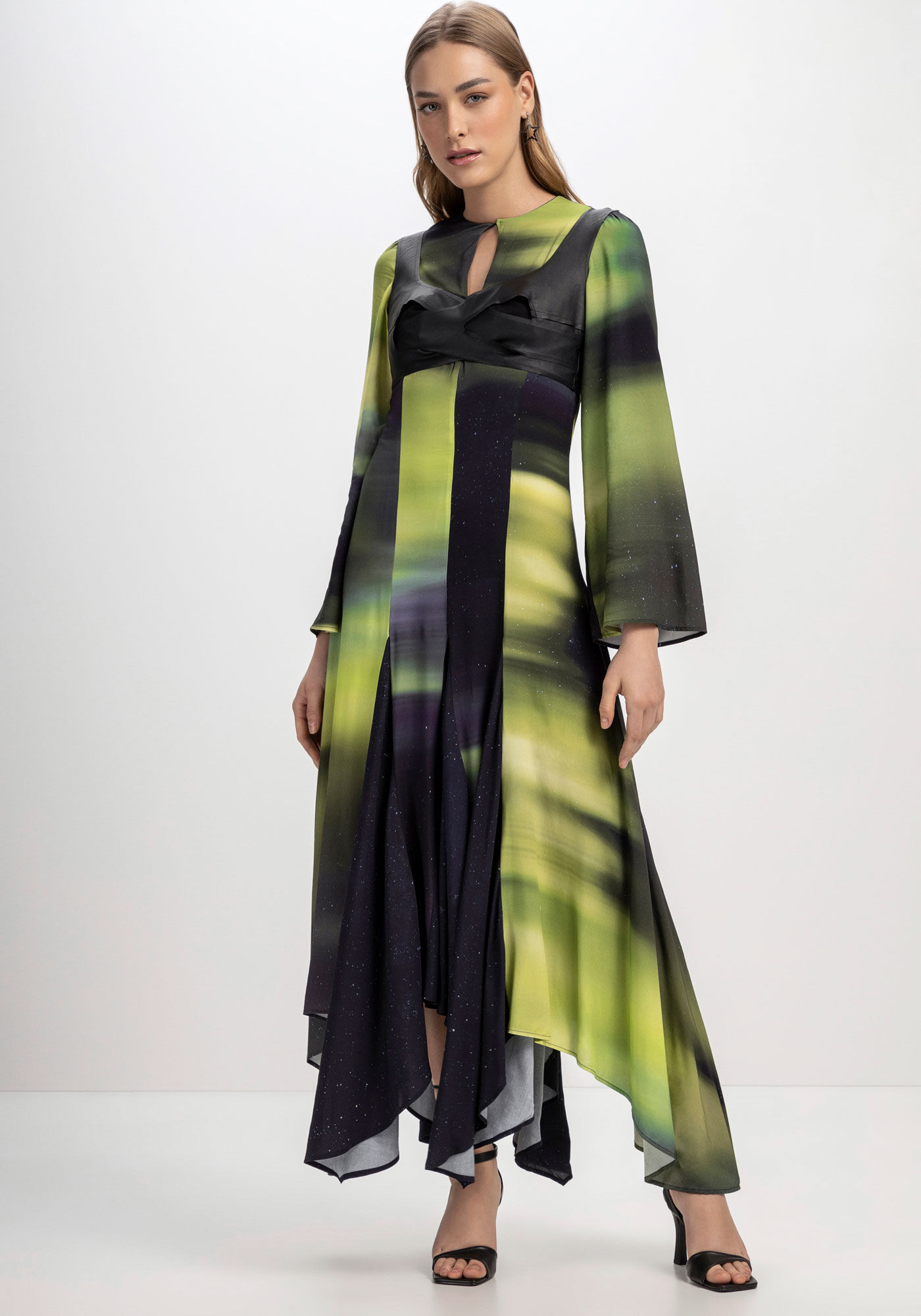 Vestido Midi Estampado com Barra Assim&eacute;trica, , large.