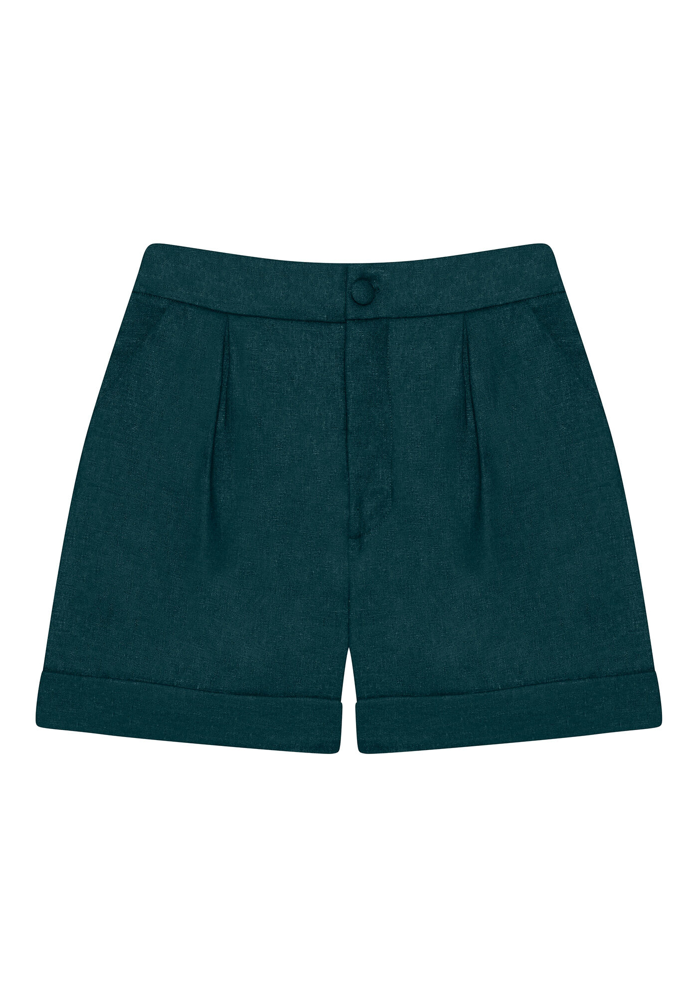Shorts Cintura M&eacute;dia Pregas Linho, VERDE, large.
