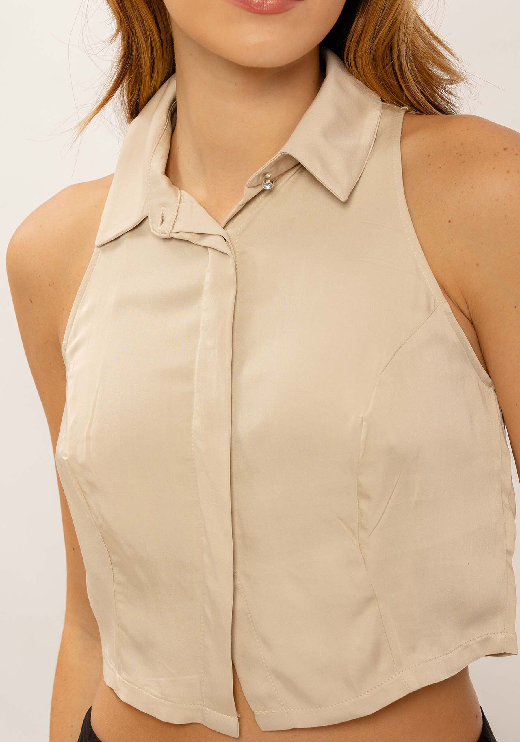 Camisa Cropped em Tecido Plano, . Camisa Cropped em Tecido Plano, , large.