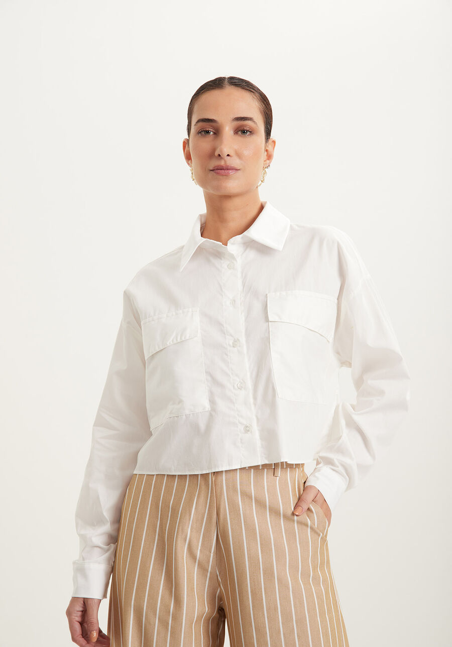 Camisa Curta Em Tricoline Com Mangas Longas E Bolsos, . Camisa Curta Em Tricoline Com Mangas Longas E Bolsos, , large.