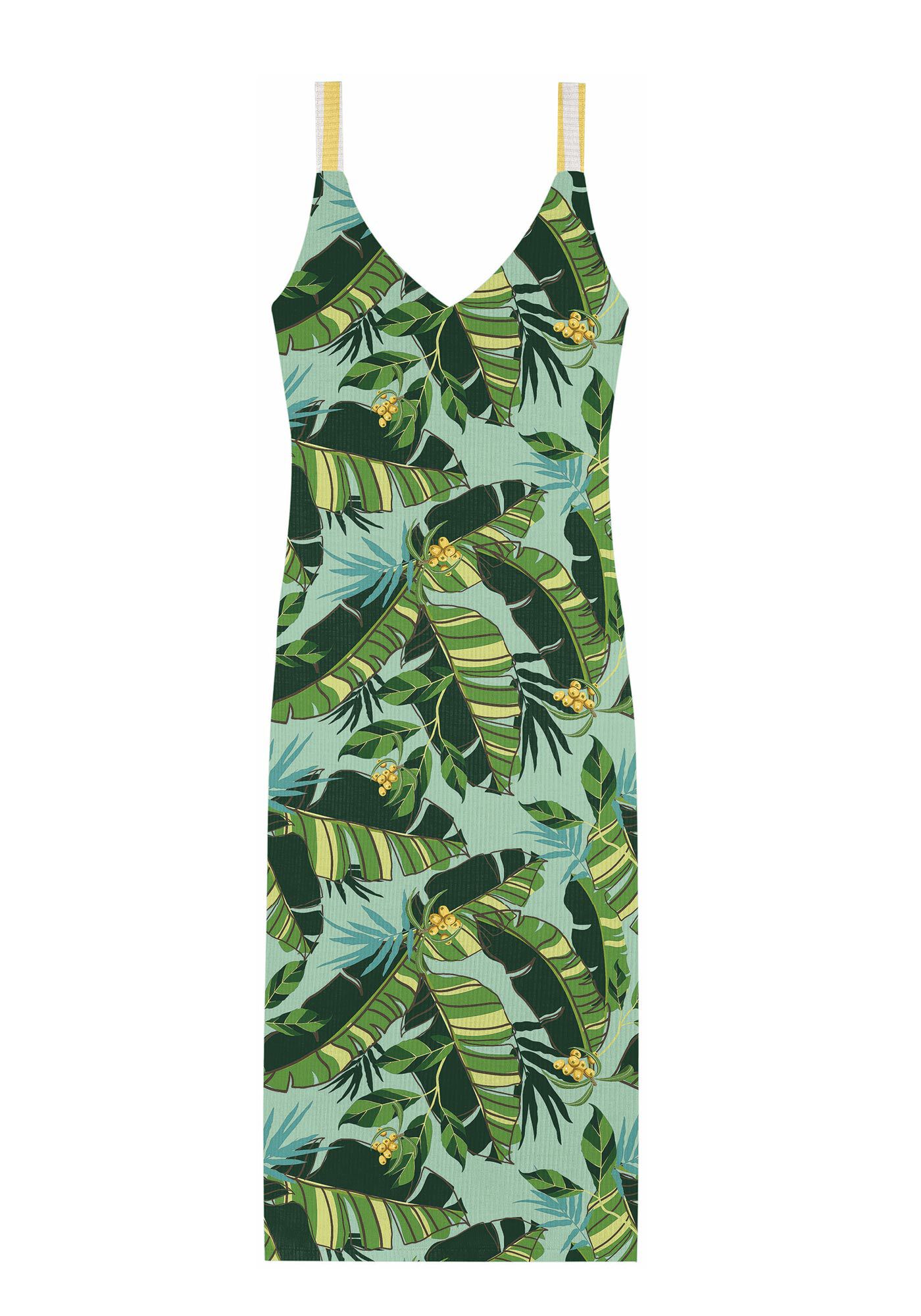 Vestido Midi Canelado Estampado com Decote V, , large.