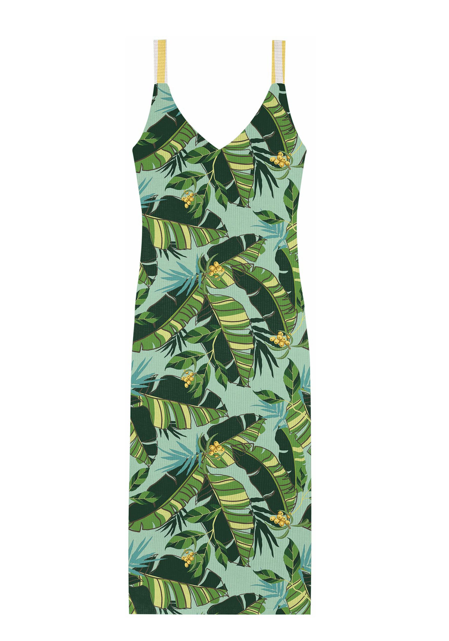 Vestido Midi Canelado Estampado com Decote V, . Vestido Midi Canelado Estampado com Decote V, , large.